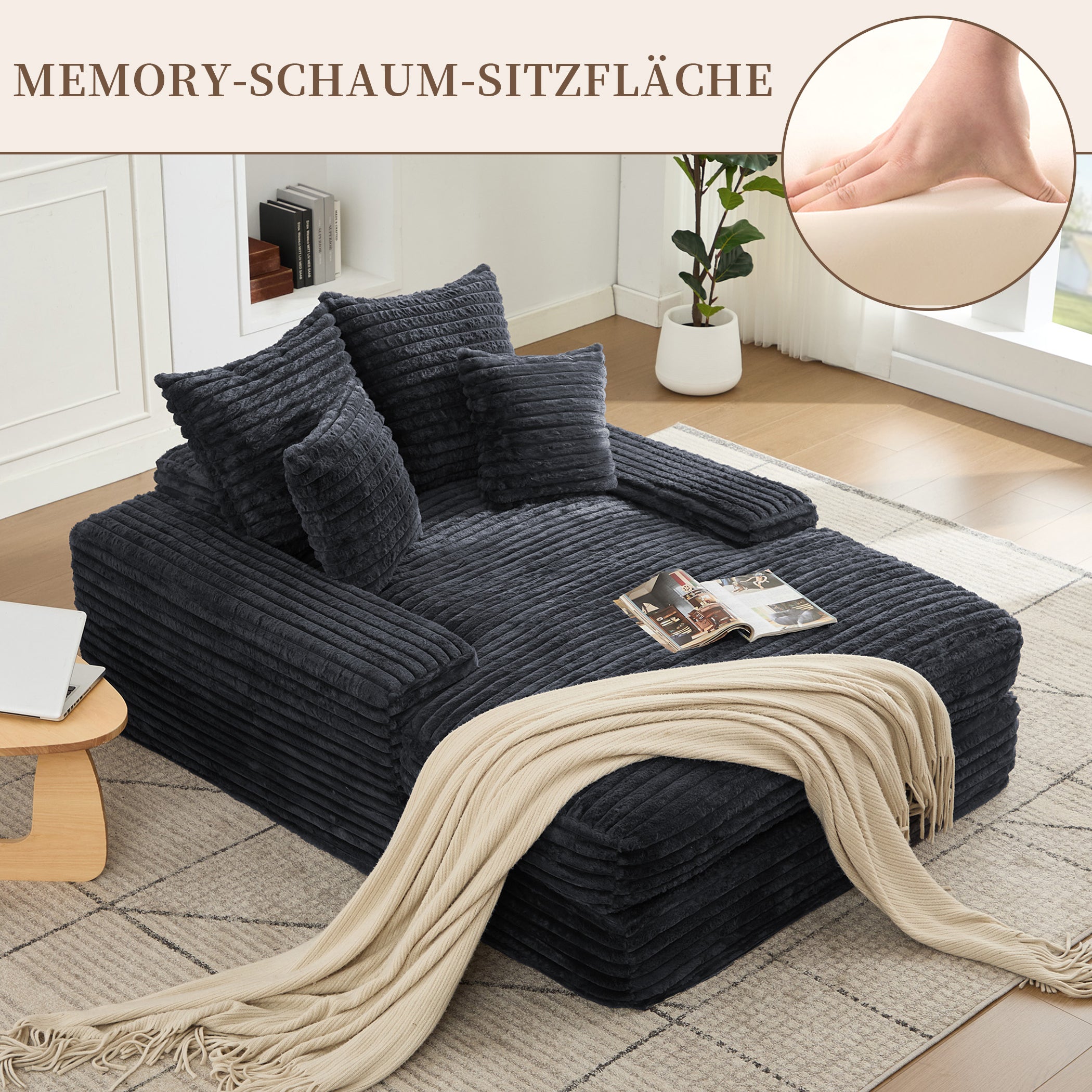 Schlafsofa Kordstoff mit 4 Abnehmbaren Kissen