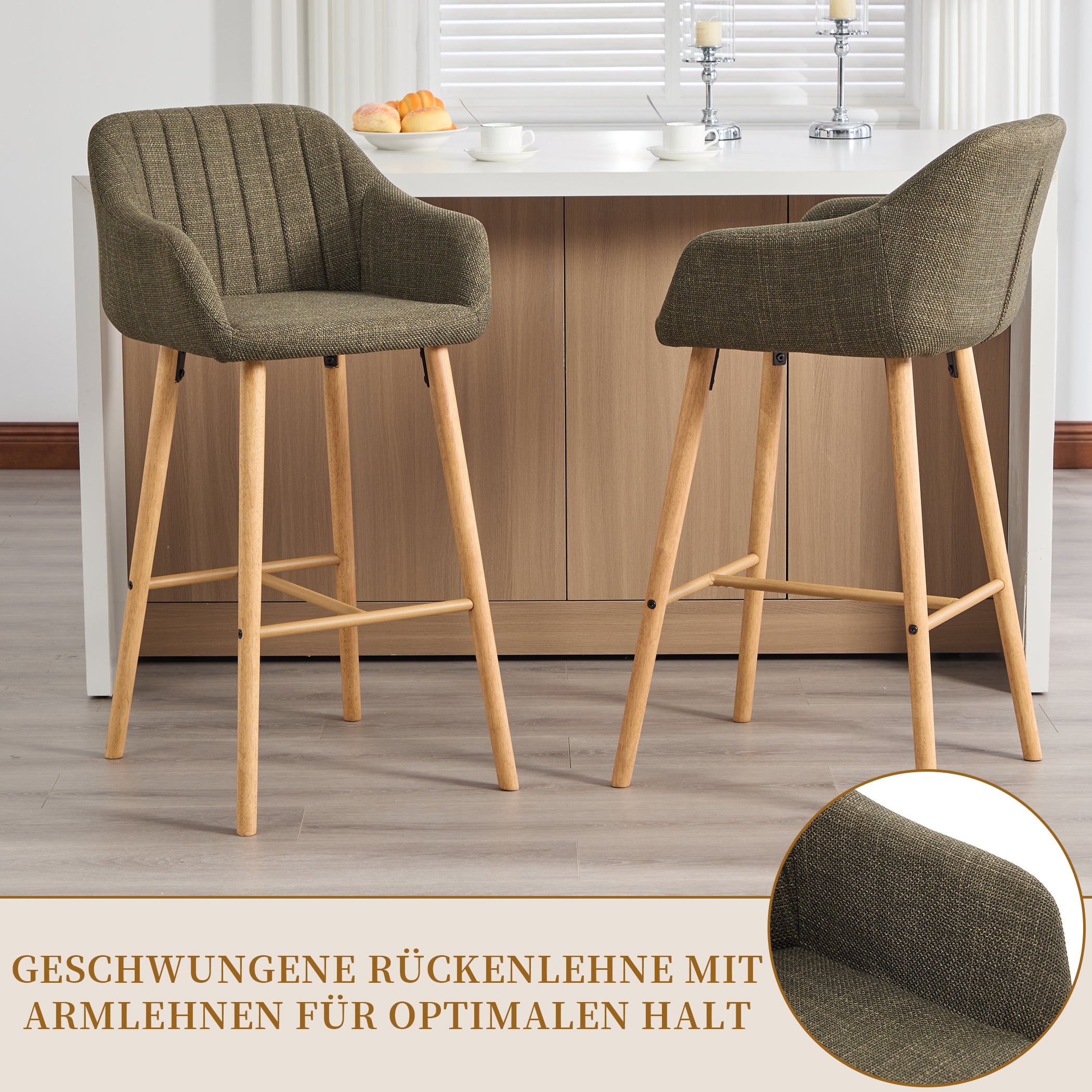 2er Set Barstühle aus Leinenstoff
