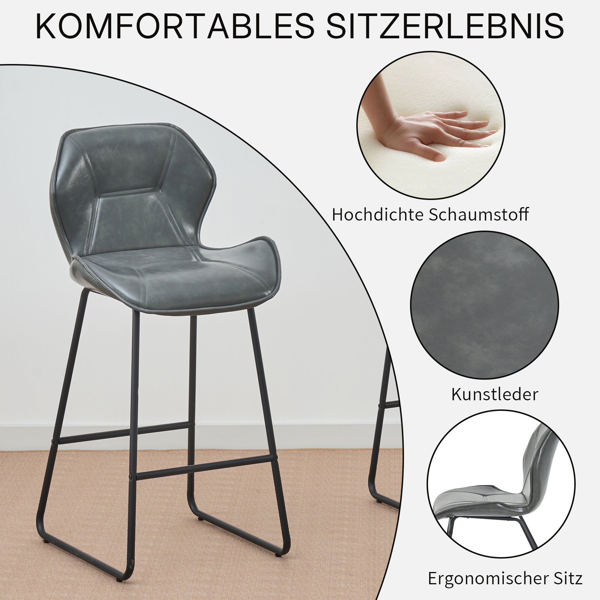 Barhocker 2er Set aus Kunstleder