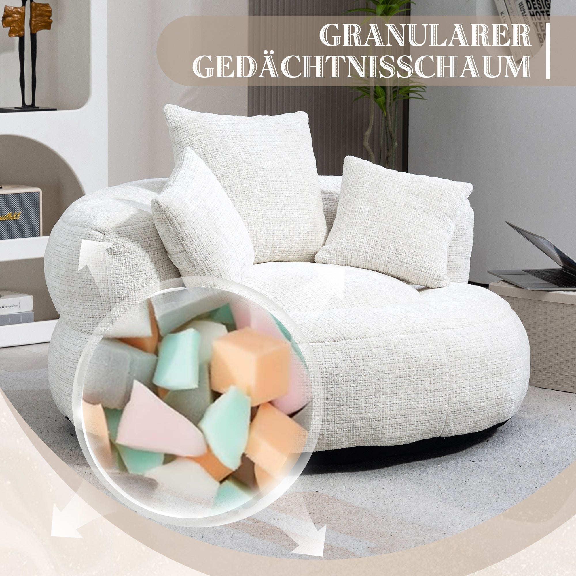 Sitzsack mit Unterstützend Rückenlehne und 3 Kissen