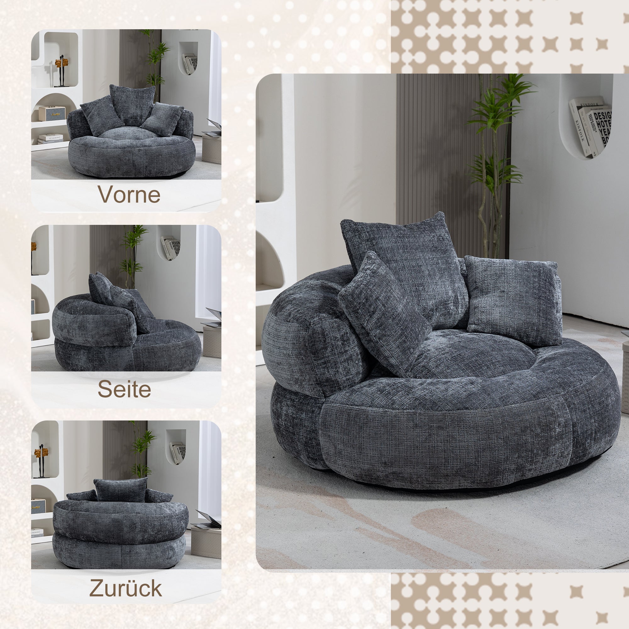 Sitzsack mit Unterstützend Rückenlehne und 3 Kissen