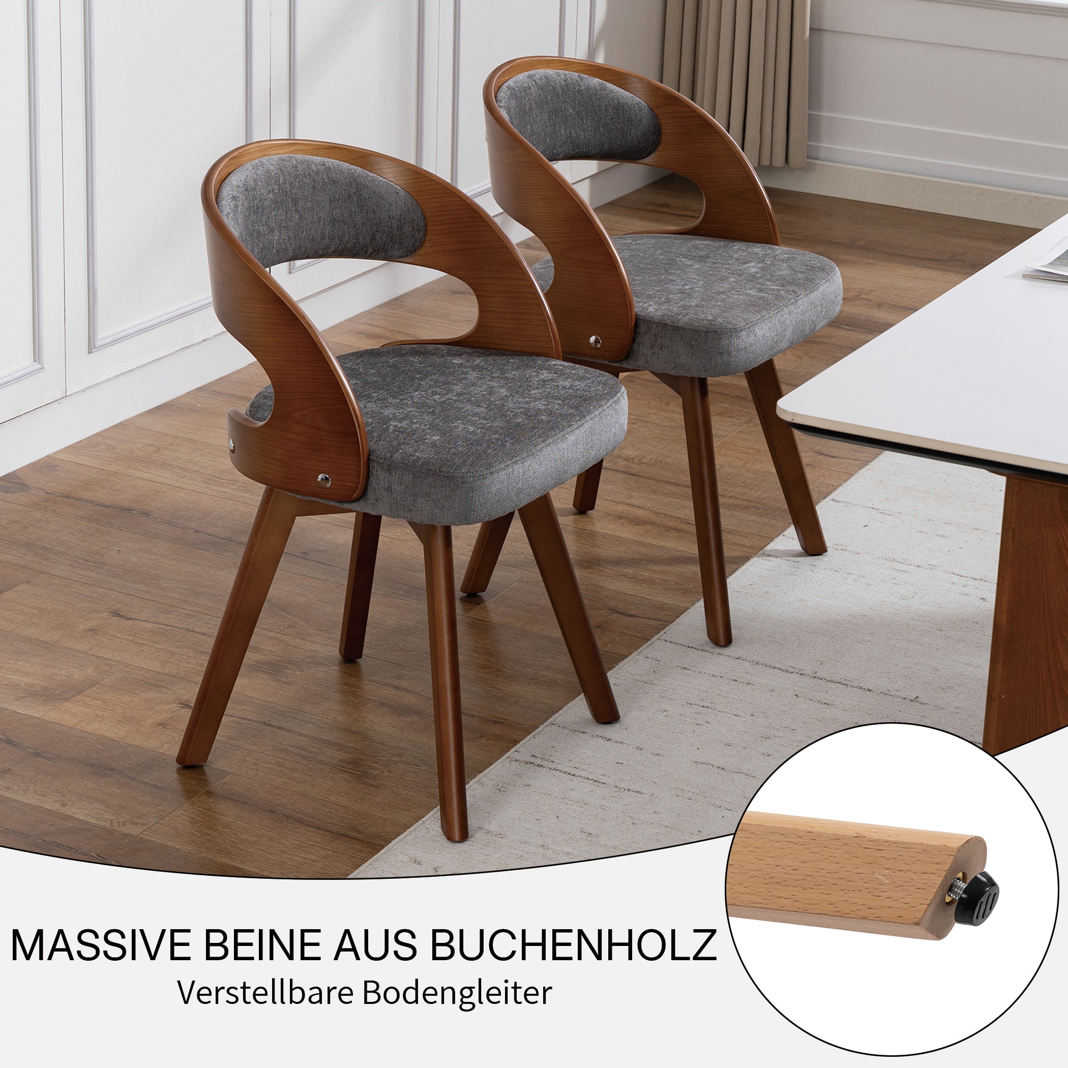 Drehbarer Esszimmerstuhl 2er-Set mit Buchenholzrahmen