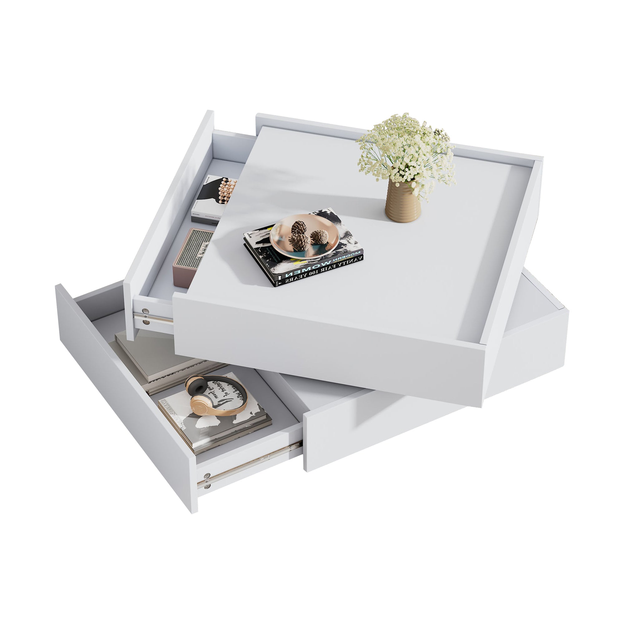 360° Drehbare Couchtisch mit 2 Schubladen