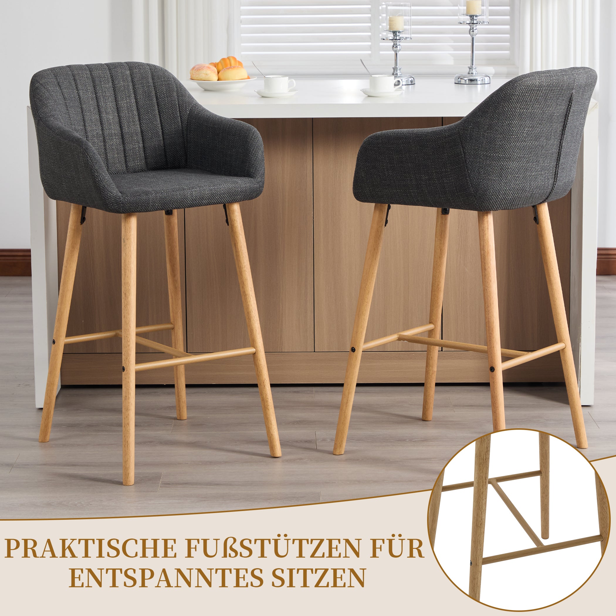 2er Set Barstühle aus Leinenstoff