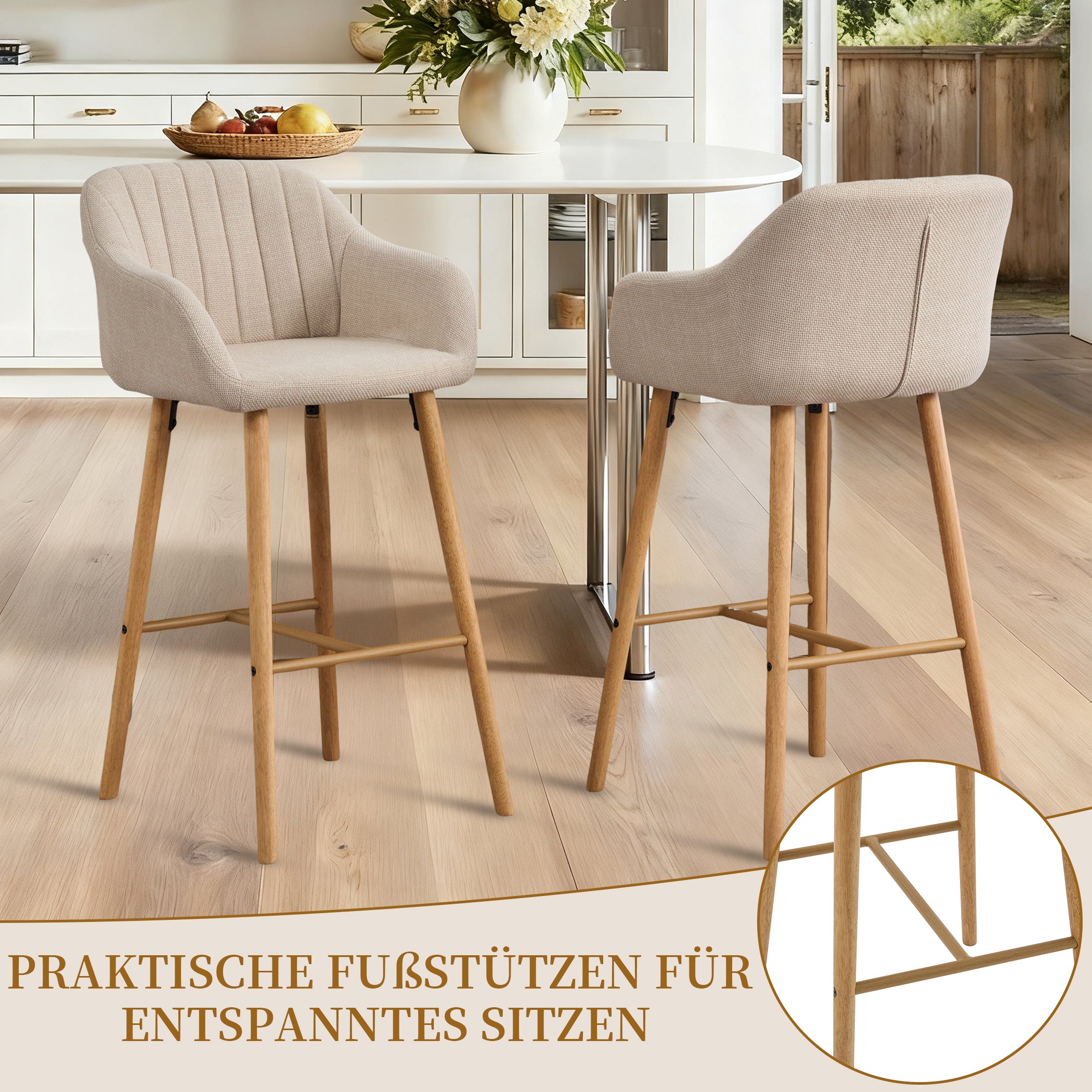 2er Set Barstühle aus Leinenstoff