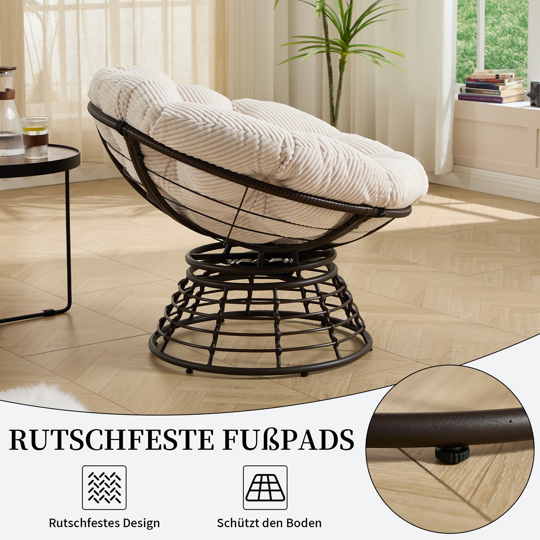 Drehbarer Papasan-Stuhl mit Stahlgestell