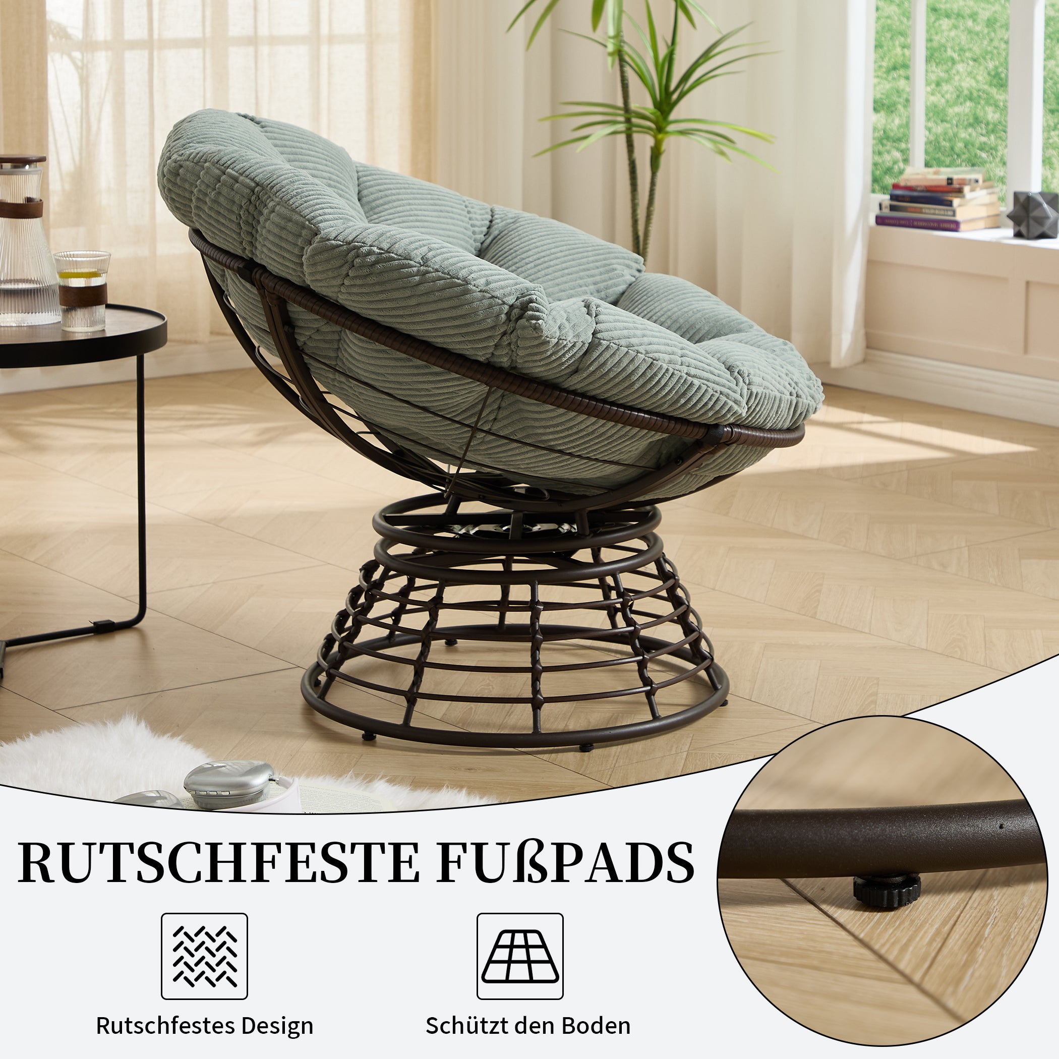 Drehbarer Papasan-Stuhl mit Stahlgestell