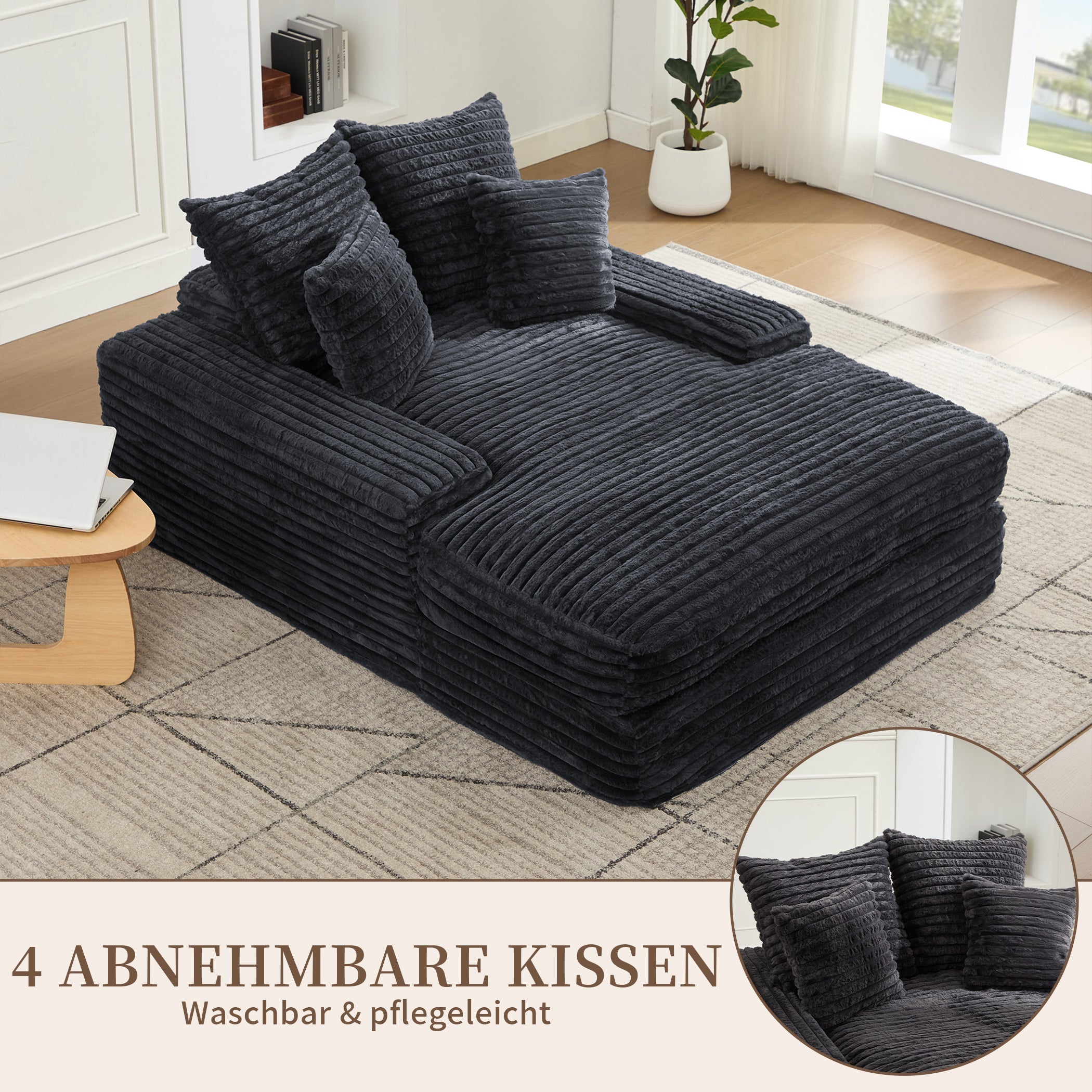 Schlafsofa Kordstoff mit 4 Abnehmbaren Kissen