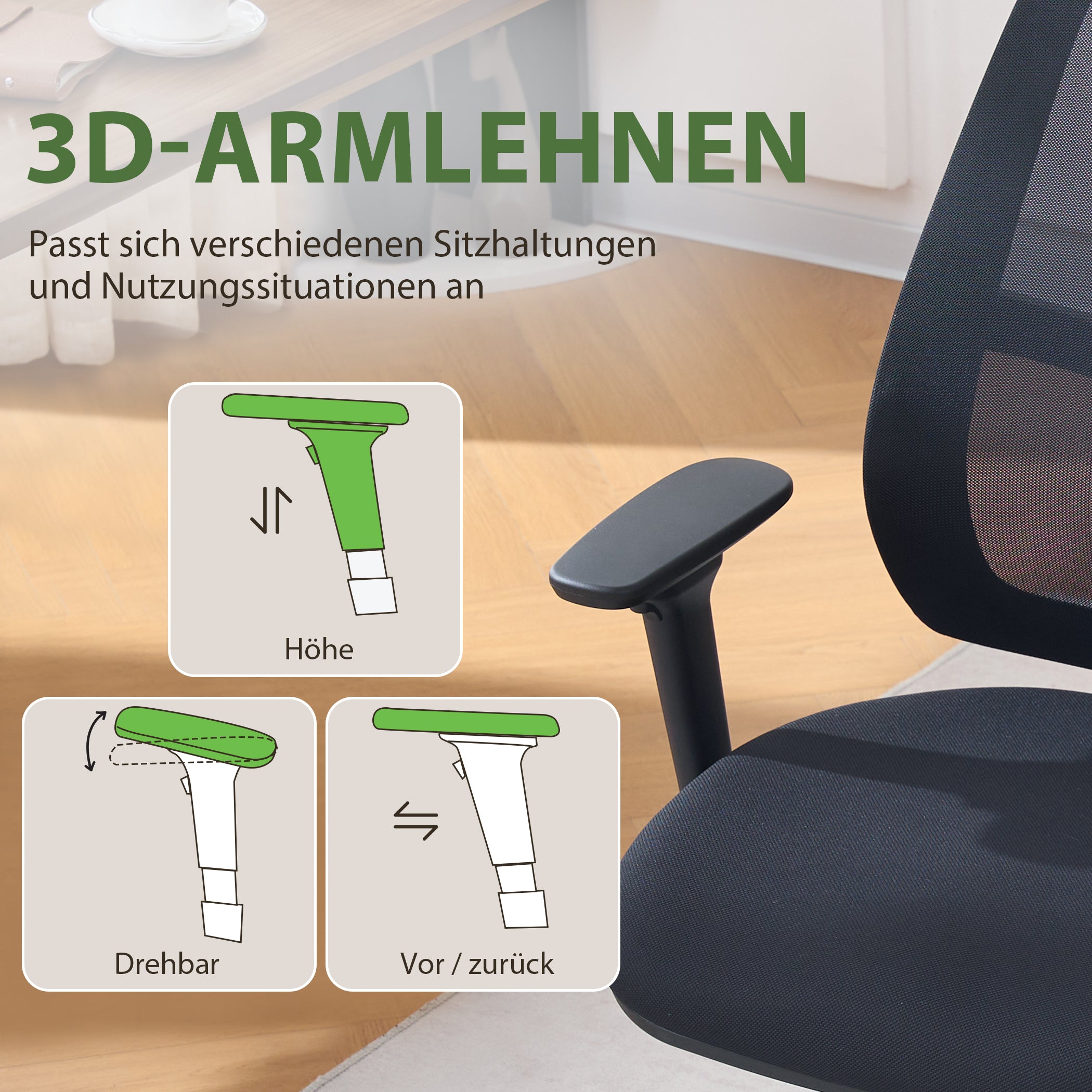 Ergonomischer Bürostuhl mit verstellbare Sitztiefe