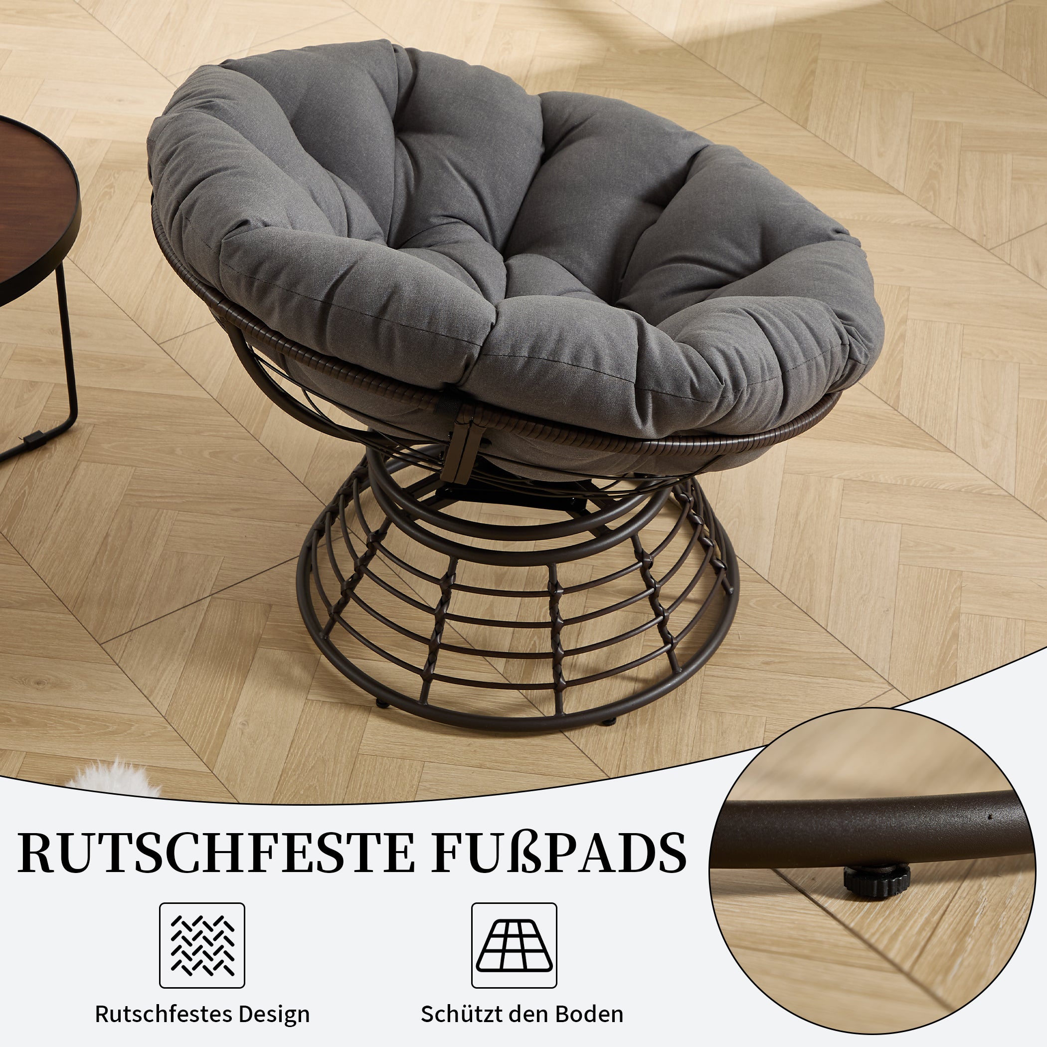 Drehbarer Papasan-Stuhl mit Stahlgestell