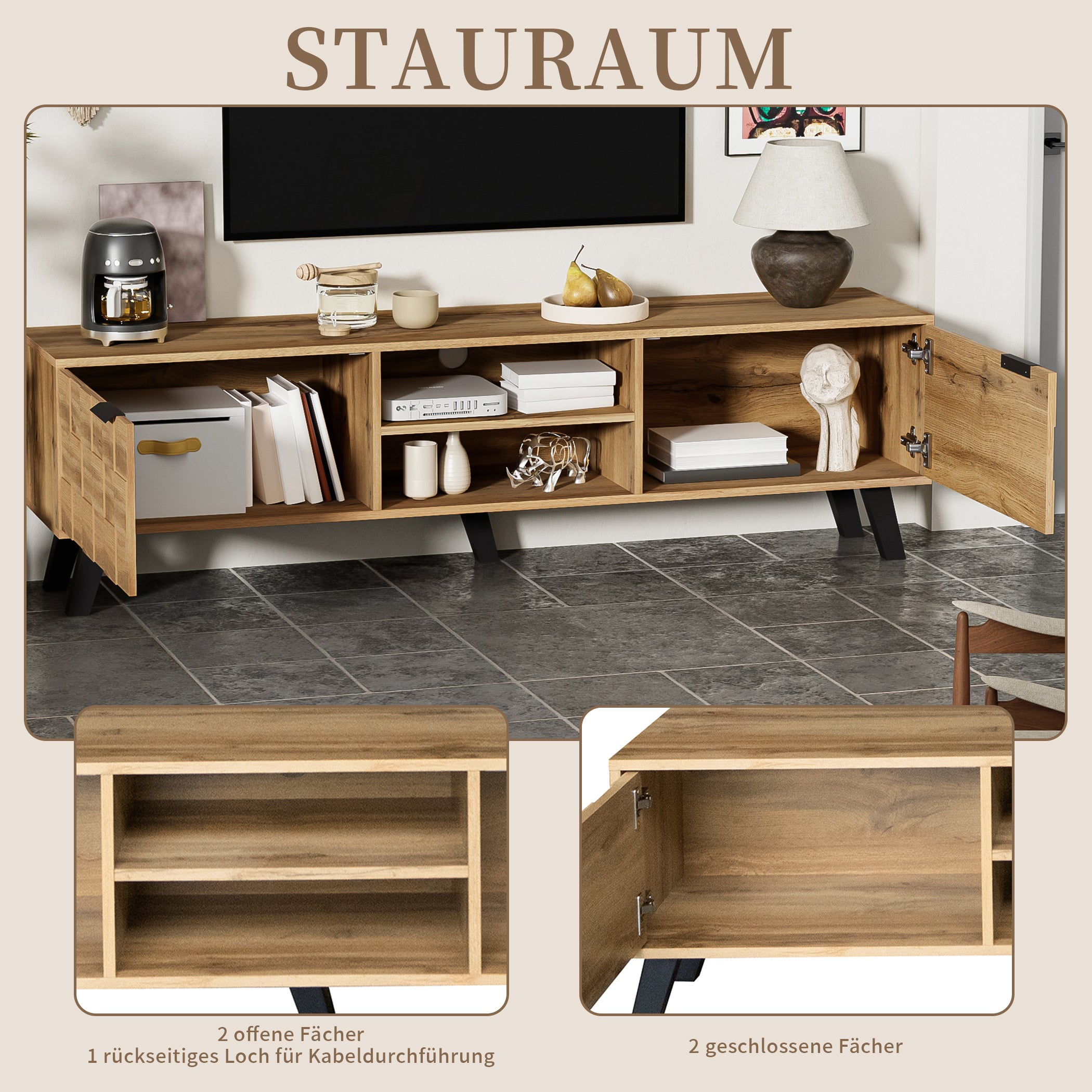 Stivoller TV-Lowboard mit Reicher Stauraum