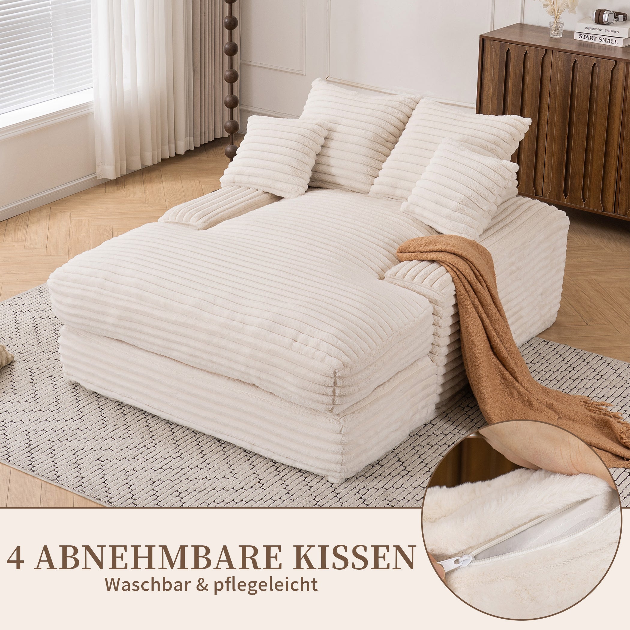 Schlafsofa Kordstoff mit 4 Abnehmbaren Kissen