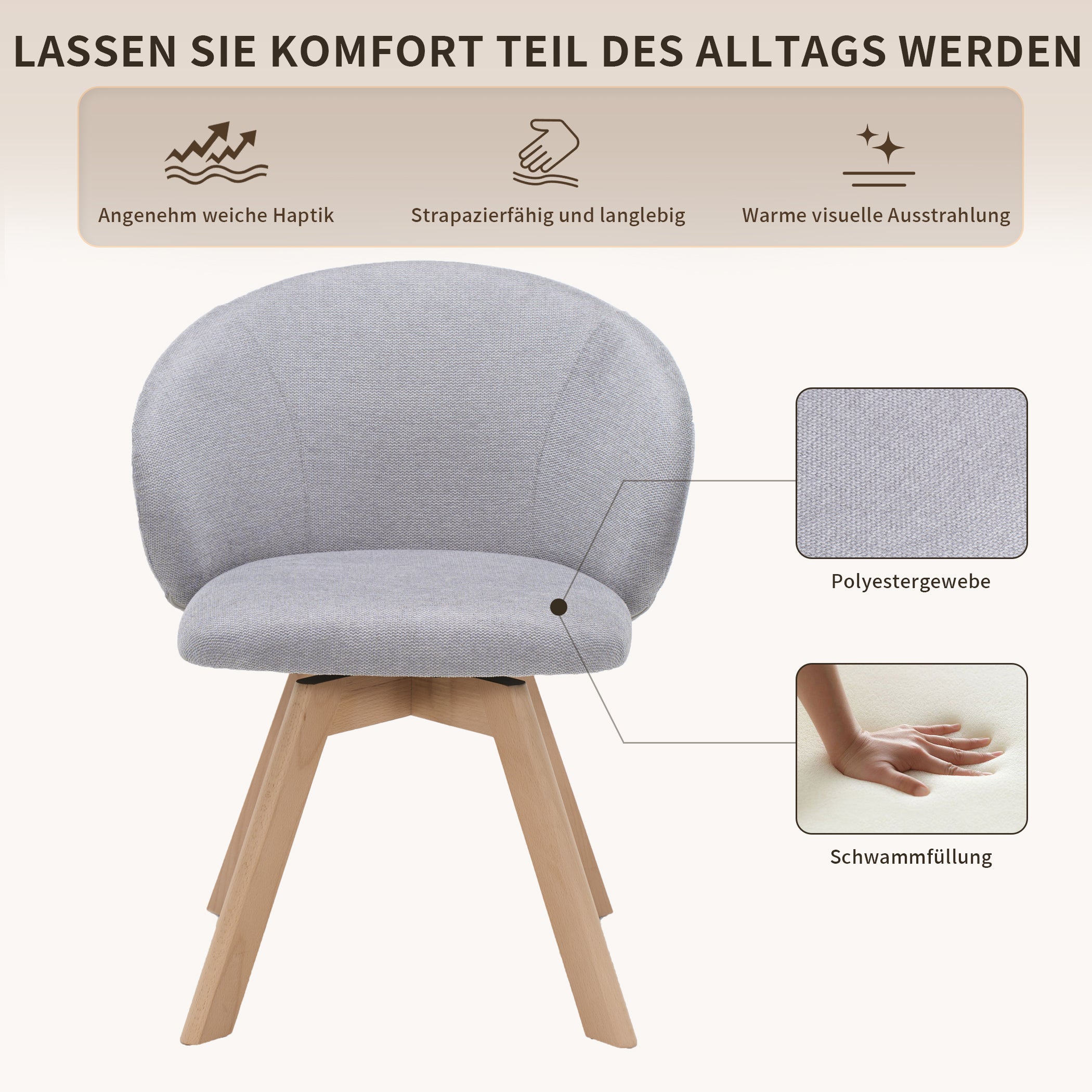 Drehbarer Esszimmerstuhl 2er-Set mit Holzbeinen