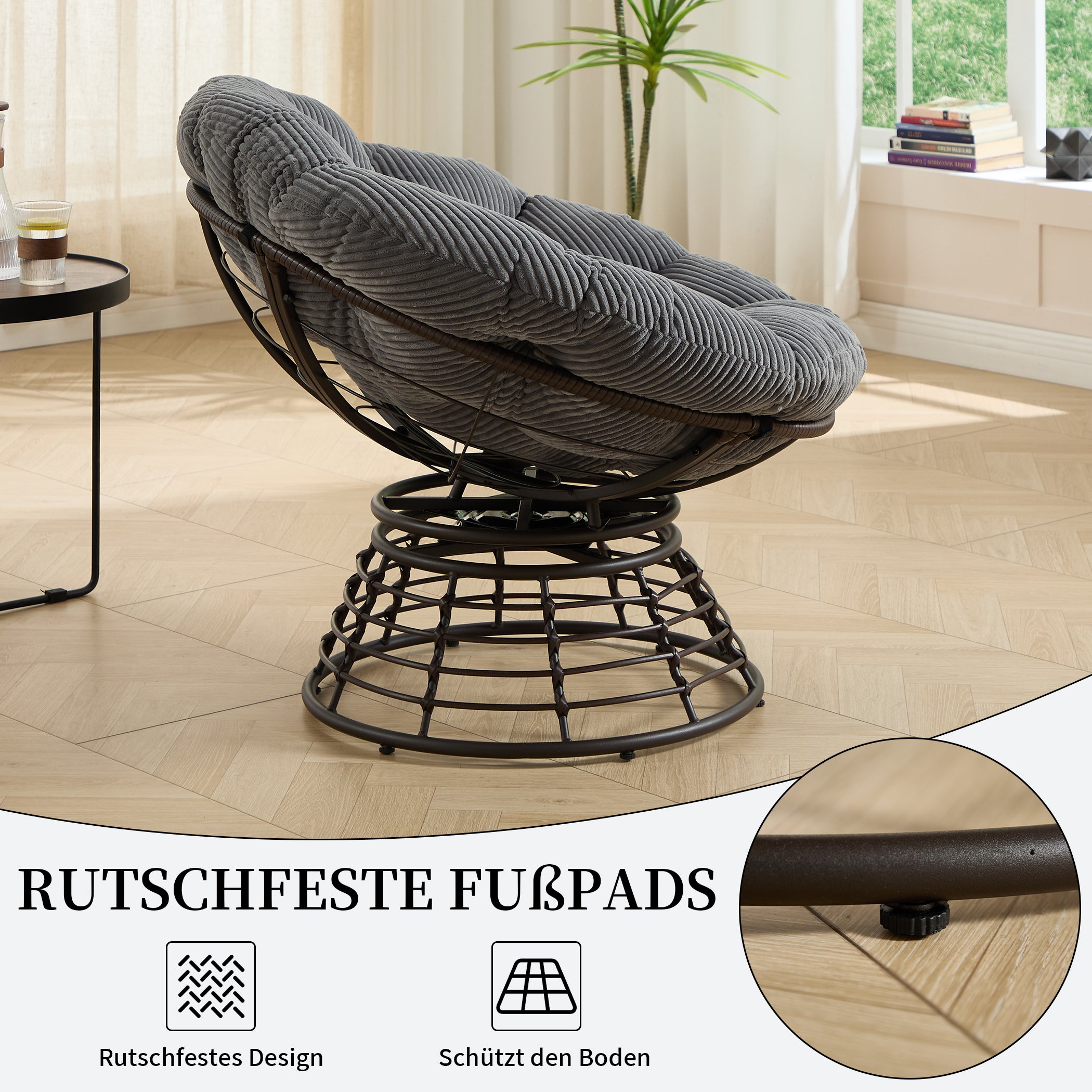 Drehbarer Papasan-Stuhl mit Stahlgestell