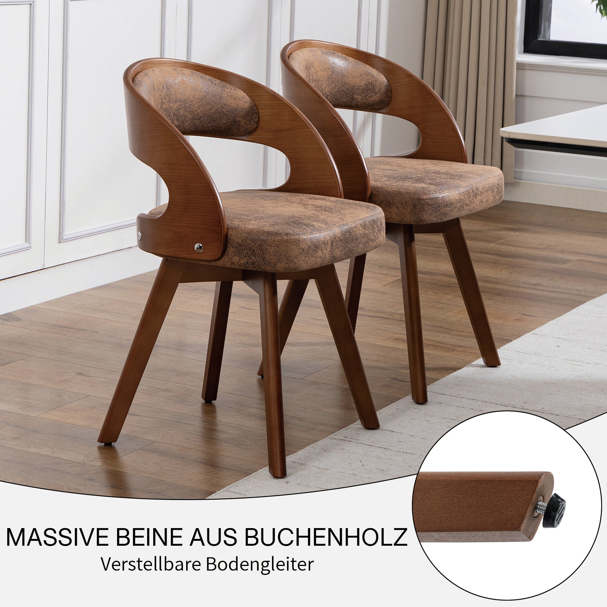 Drehbarer Esszimmerstuhl 2er-Set mit Buchenholzrahmen