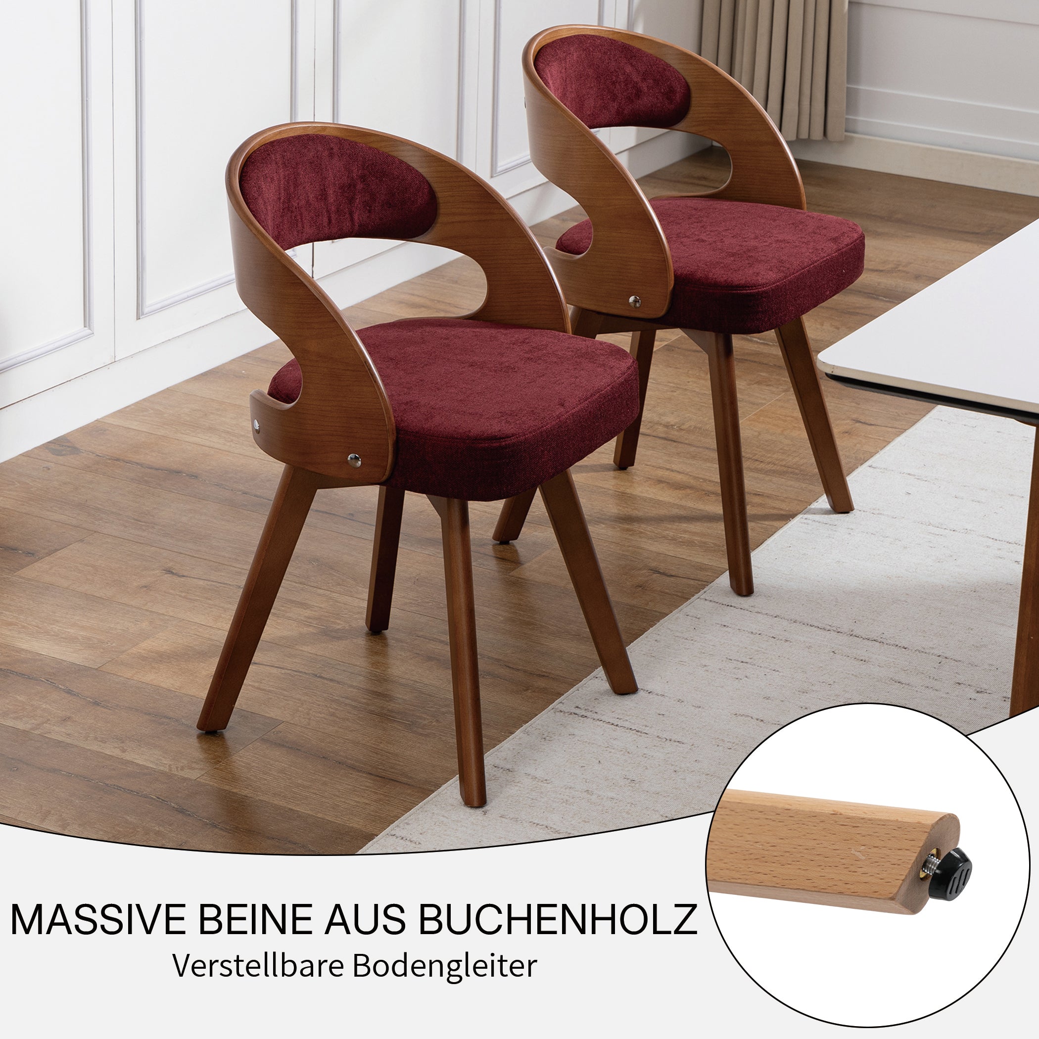 Drehbarer Esszimmerstuhl 2er-Set mit Buchenholzrahmen