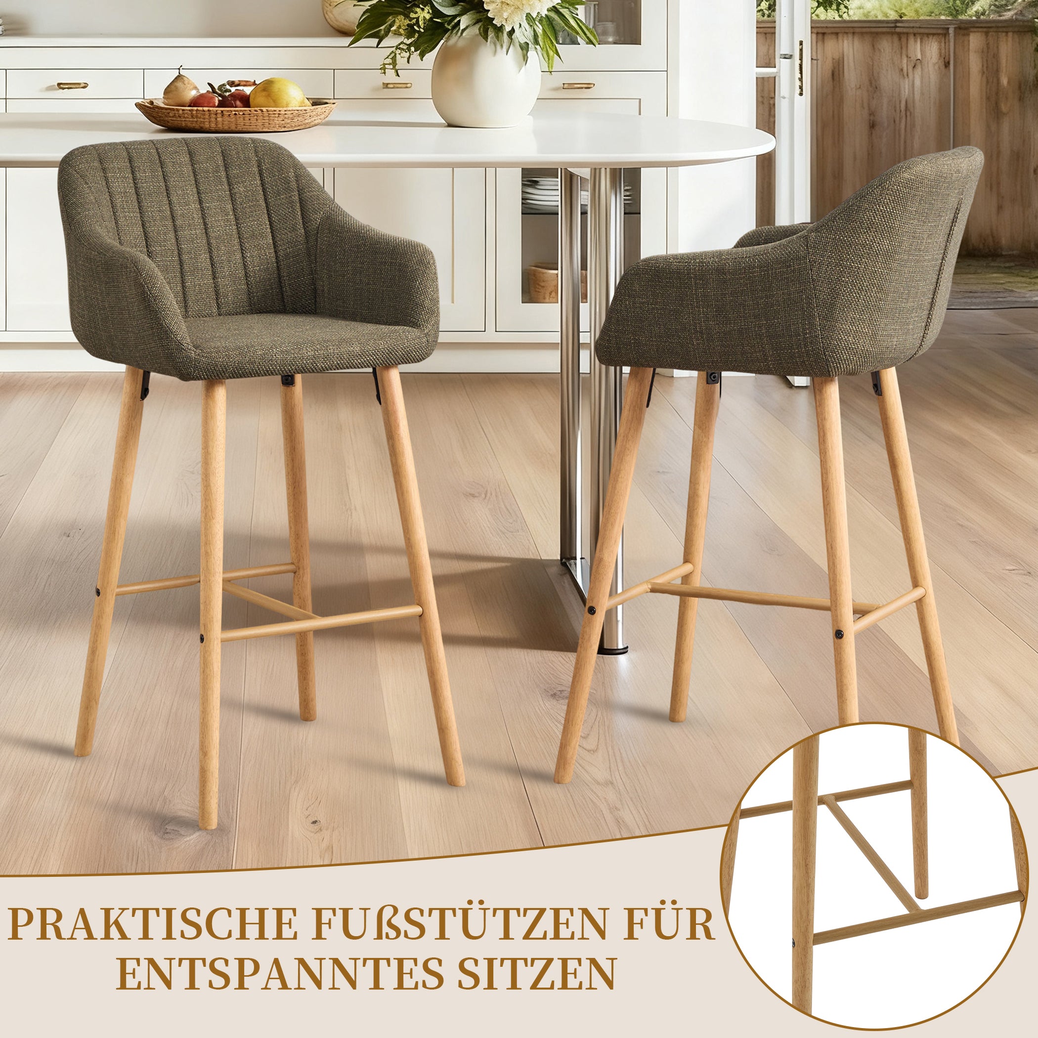 2er Set Barstühle aus Leinenstoff