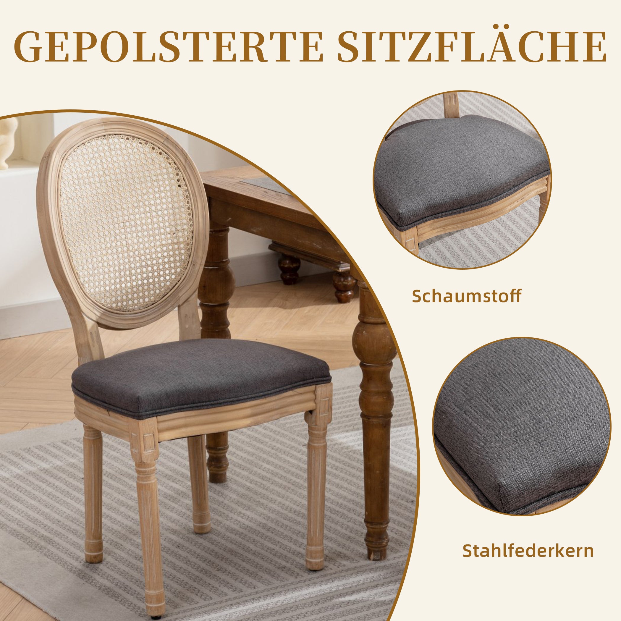 Esszimmerstühle 2er Set mit Rattan-Rückenlehne
