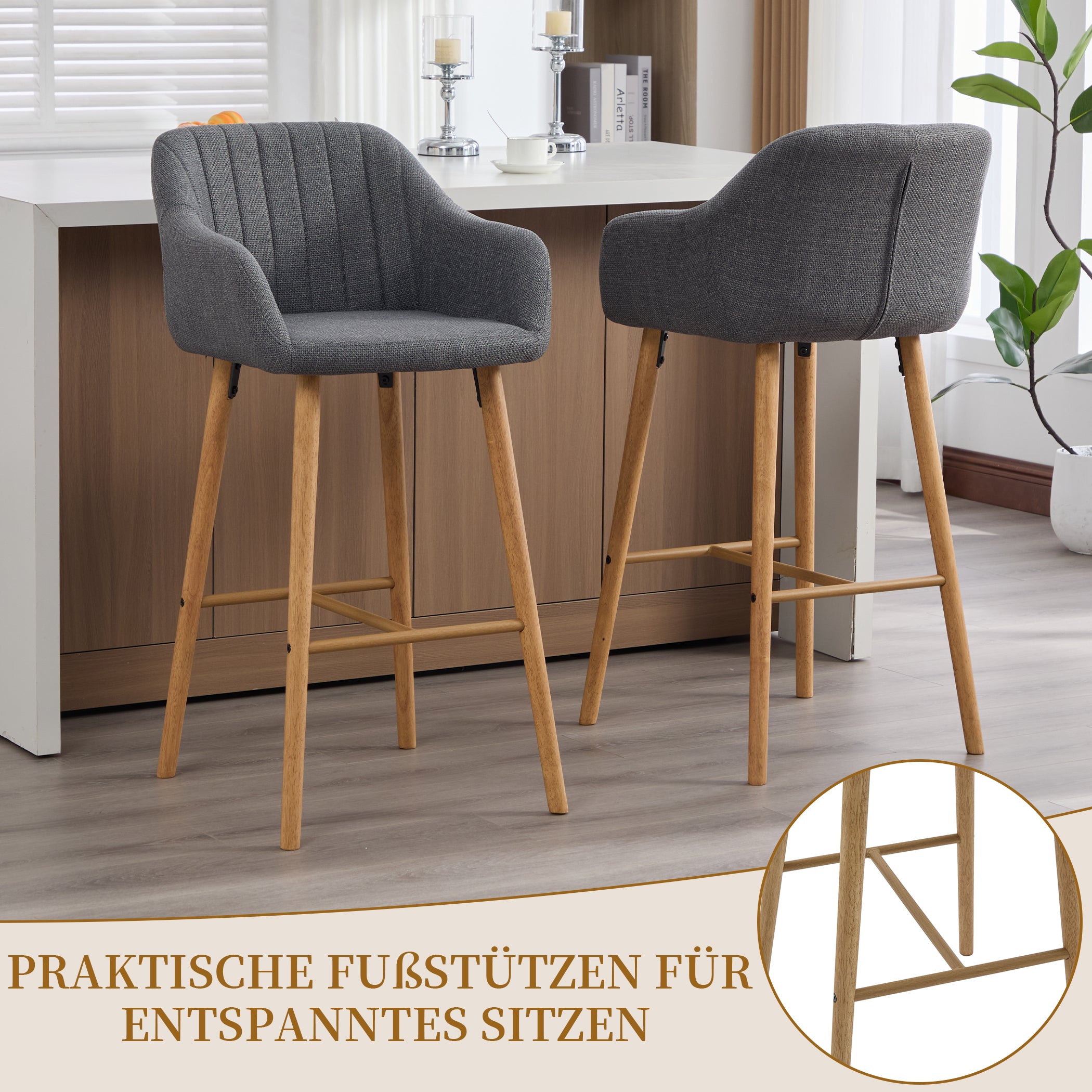 2er Set Barstühle aus Leinenstoff