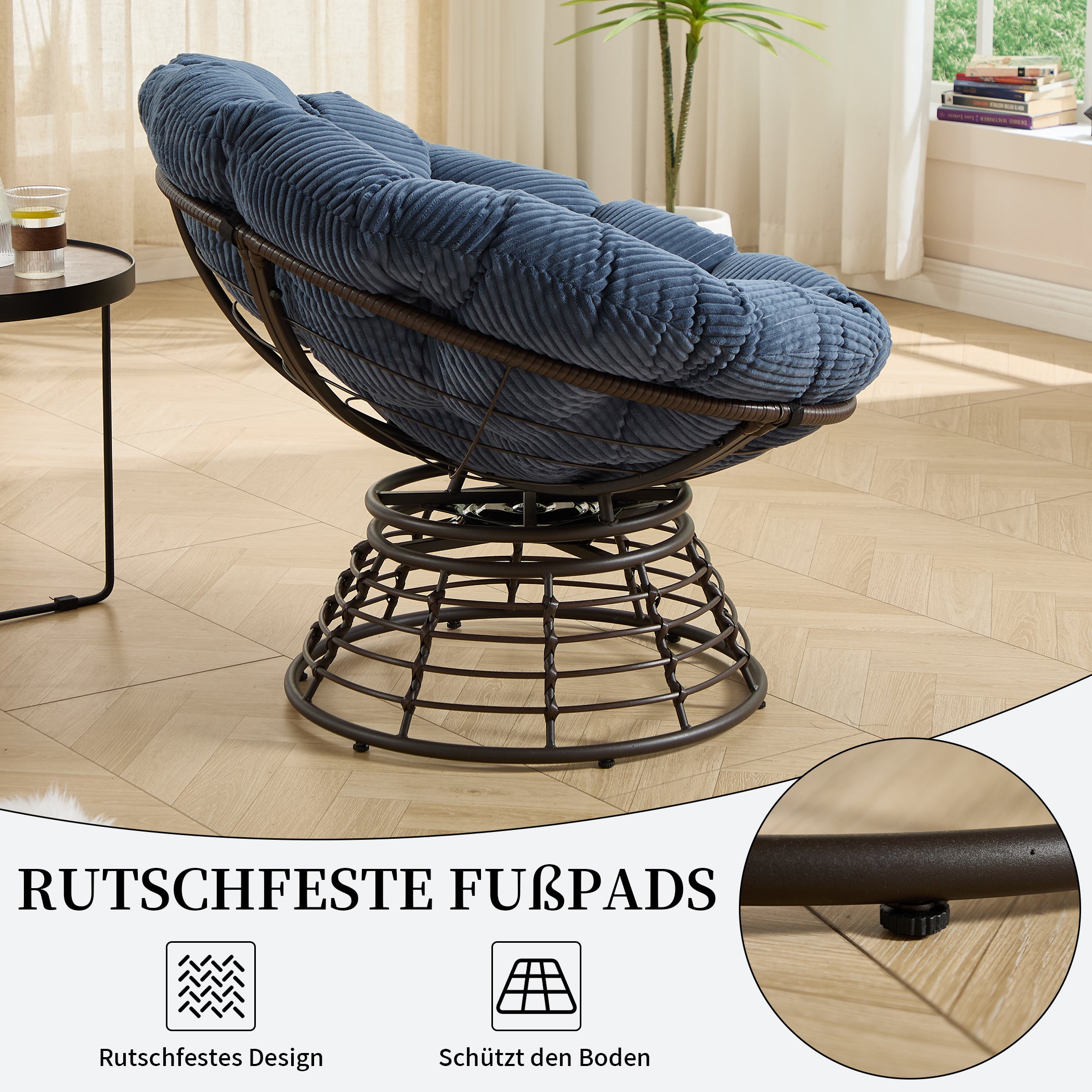 Drehbarer Papasan-Stuhl mit Stahlgestell