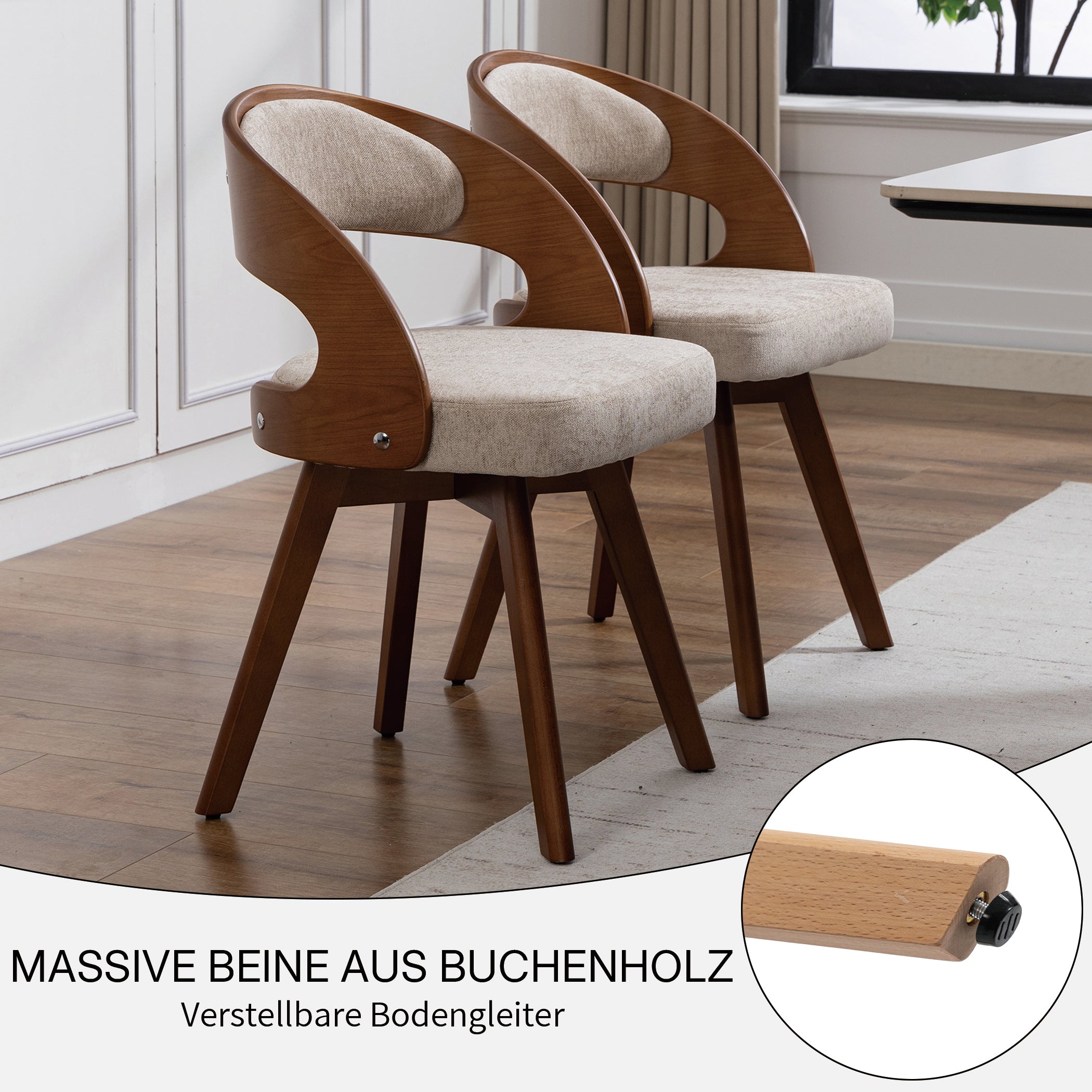 Drehbarer Esszimmerstuhl 2er-Set mit Buchenholzrahmen