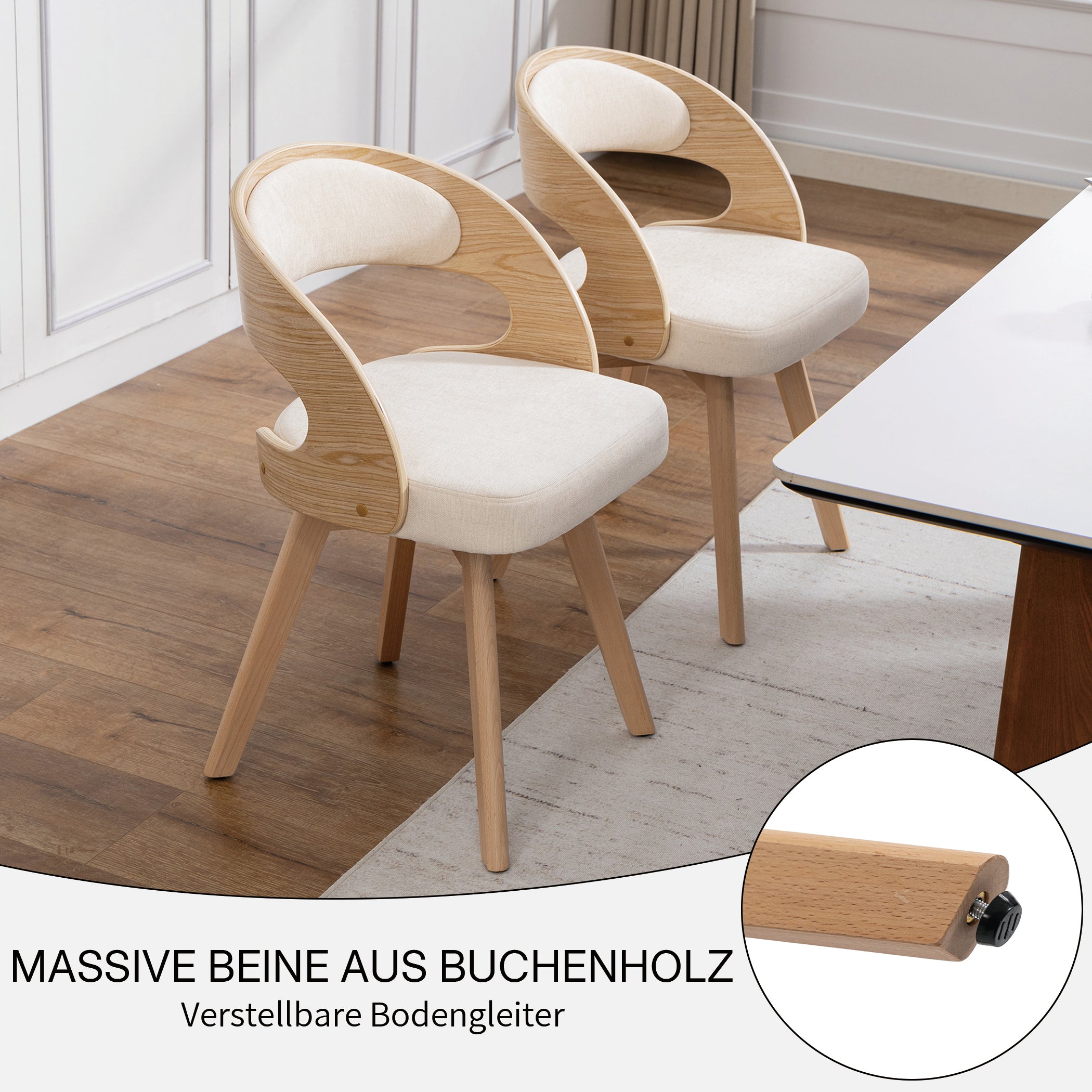 Drehbarer Esszimmerstuhl 2er-Set mit Buchenholzrahmen