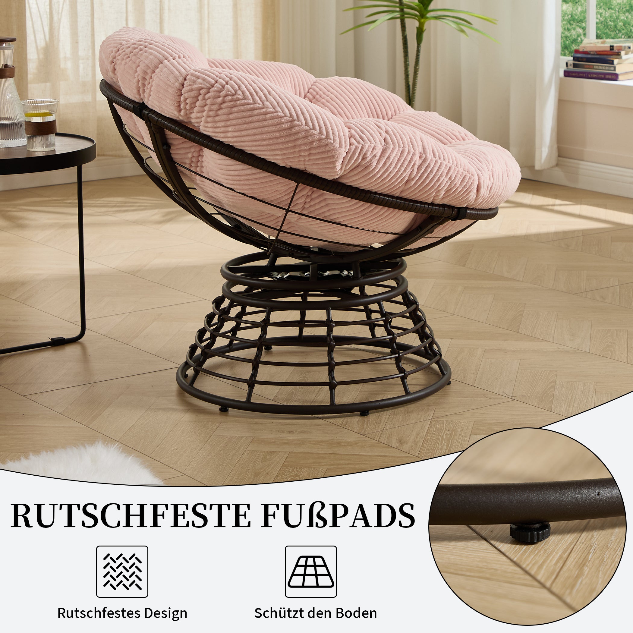 Drehbarer Papasan-Stuhl mit Stahlgestell
