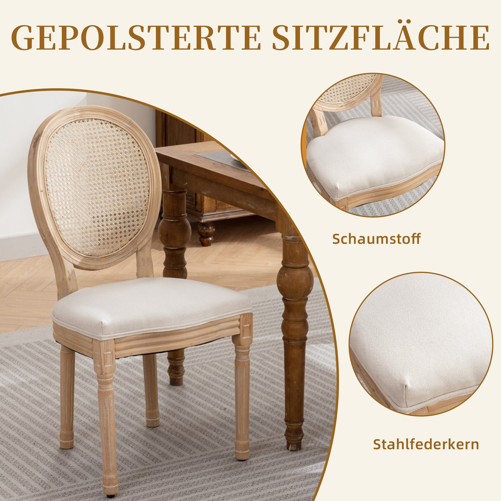 Esszimmerstühle 2er Set mit Rattan-Rückenlehne