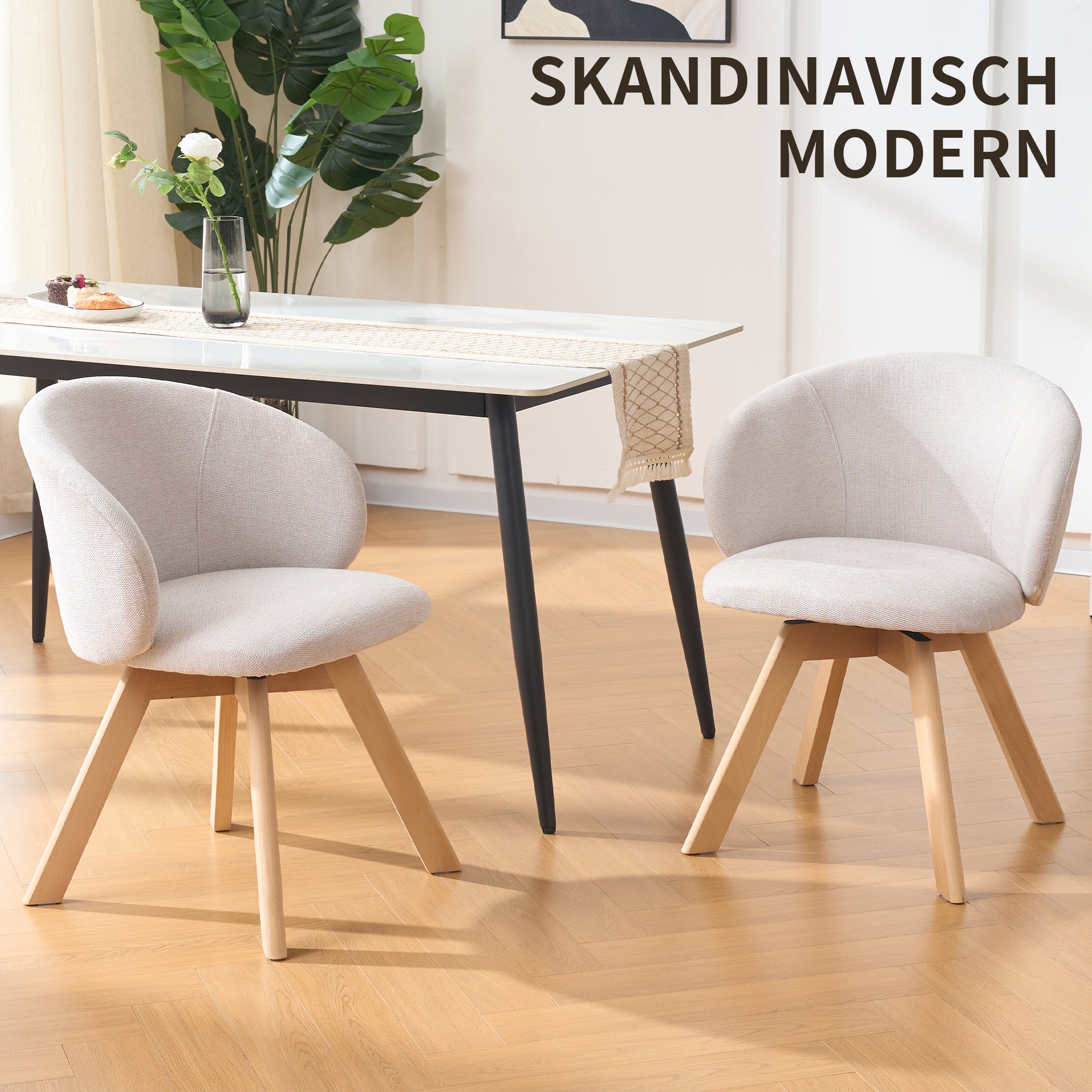 Drehbarer Esszimmerstuhl 2er-Set mit Holzbeinen