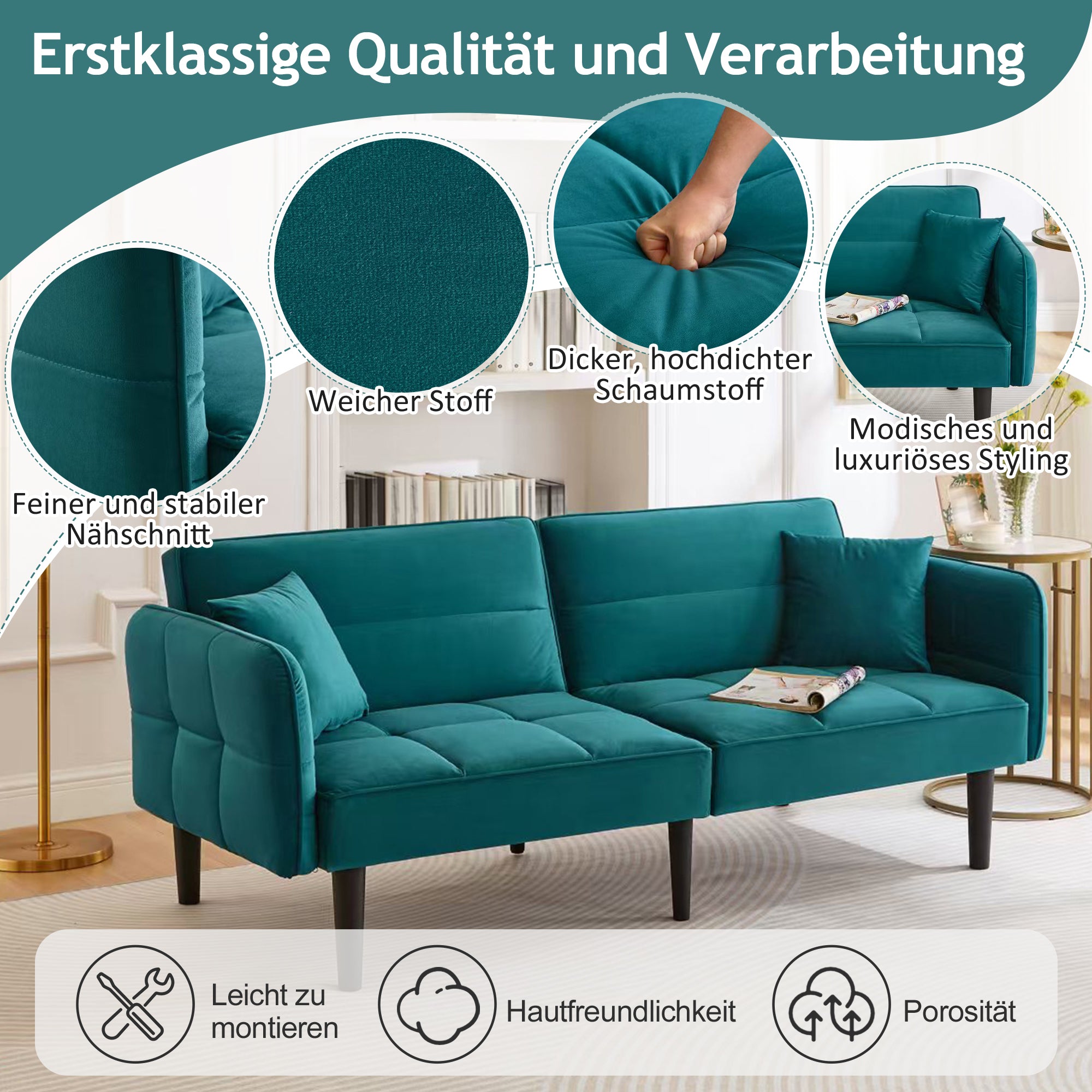 2-in-1 Verstellbares Schlafsofa mit 3 Liegepositionen