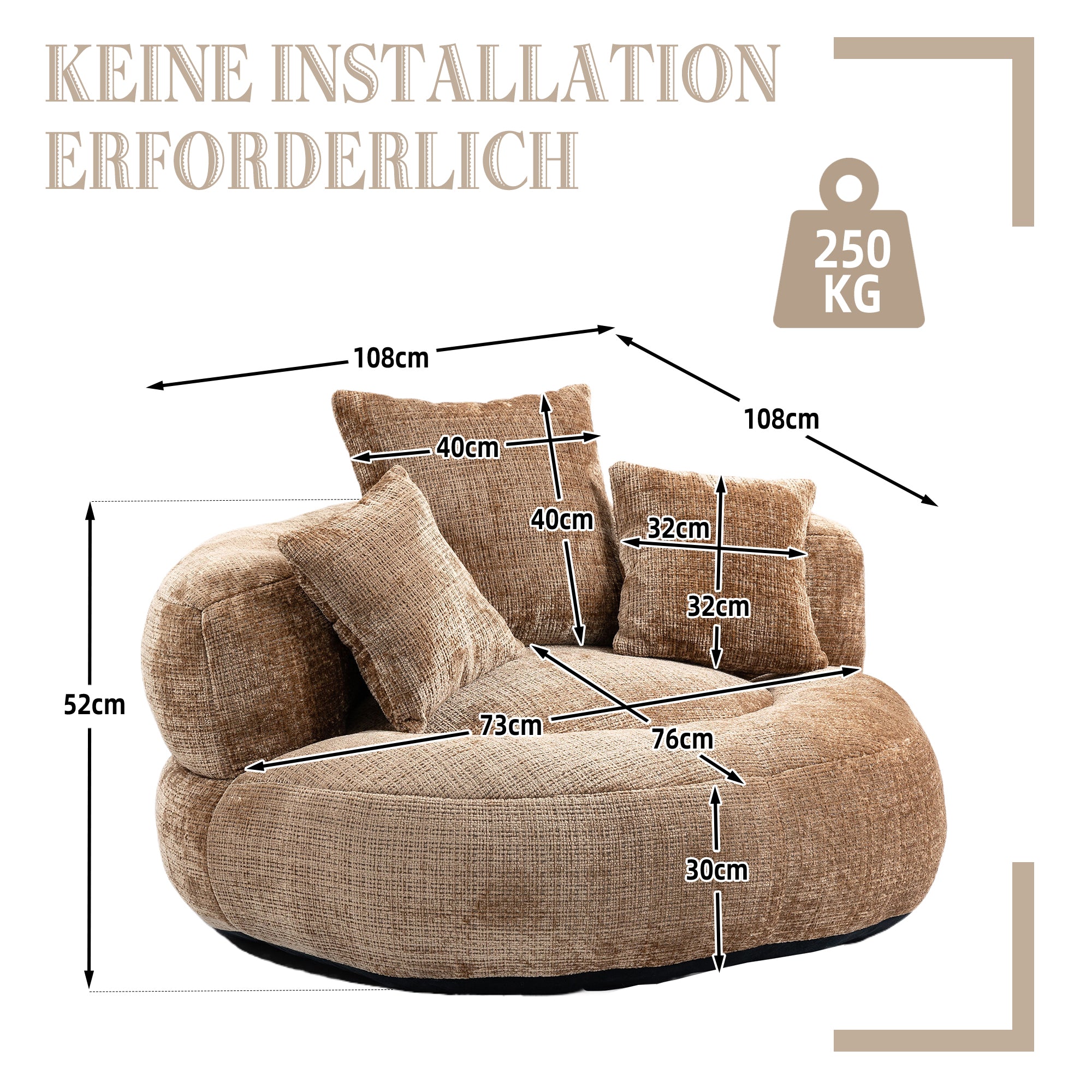 Sitzsack mit Unterstützend Rückenlehne und 3 Kissen