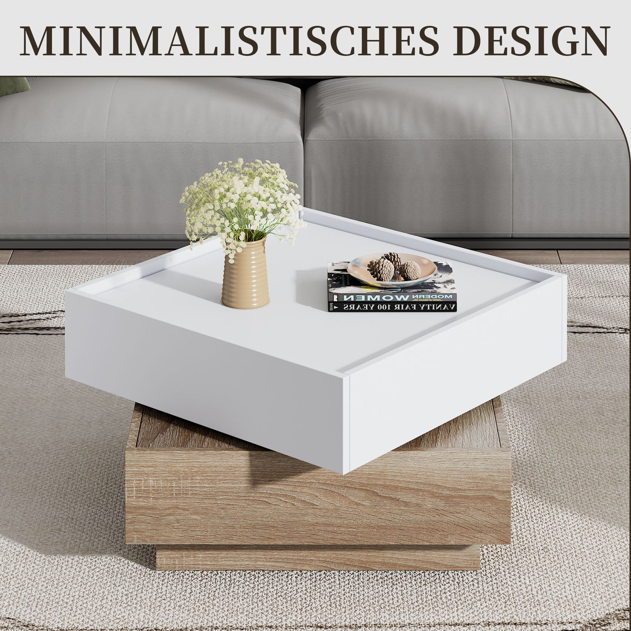 360° Drehbare Couchtisch mit 2 Schubladen