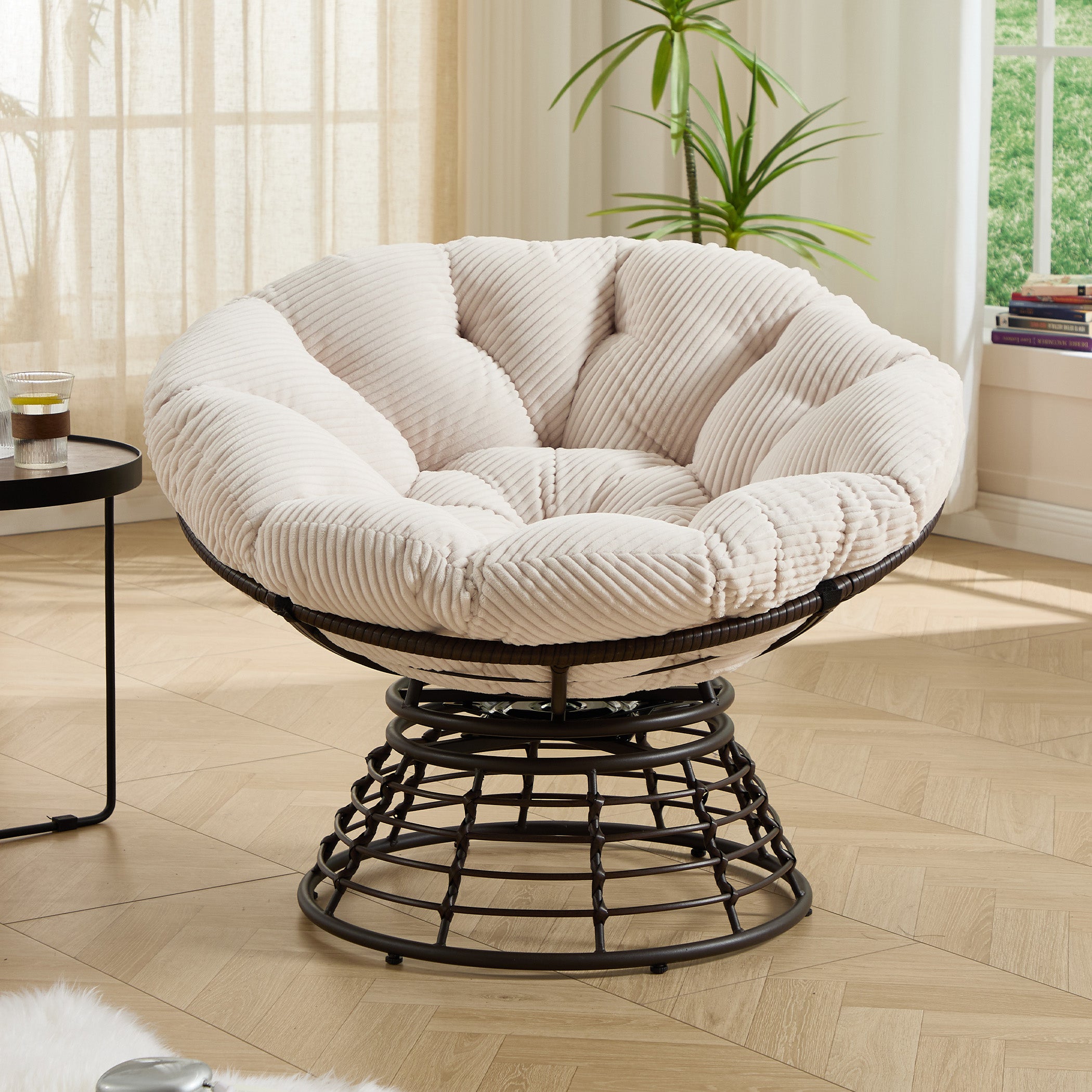 Drehbarer Papasan-Stuhl mit Stahlgestell