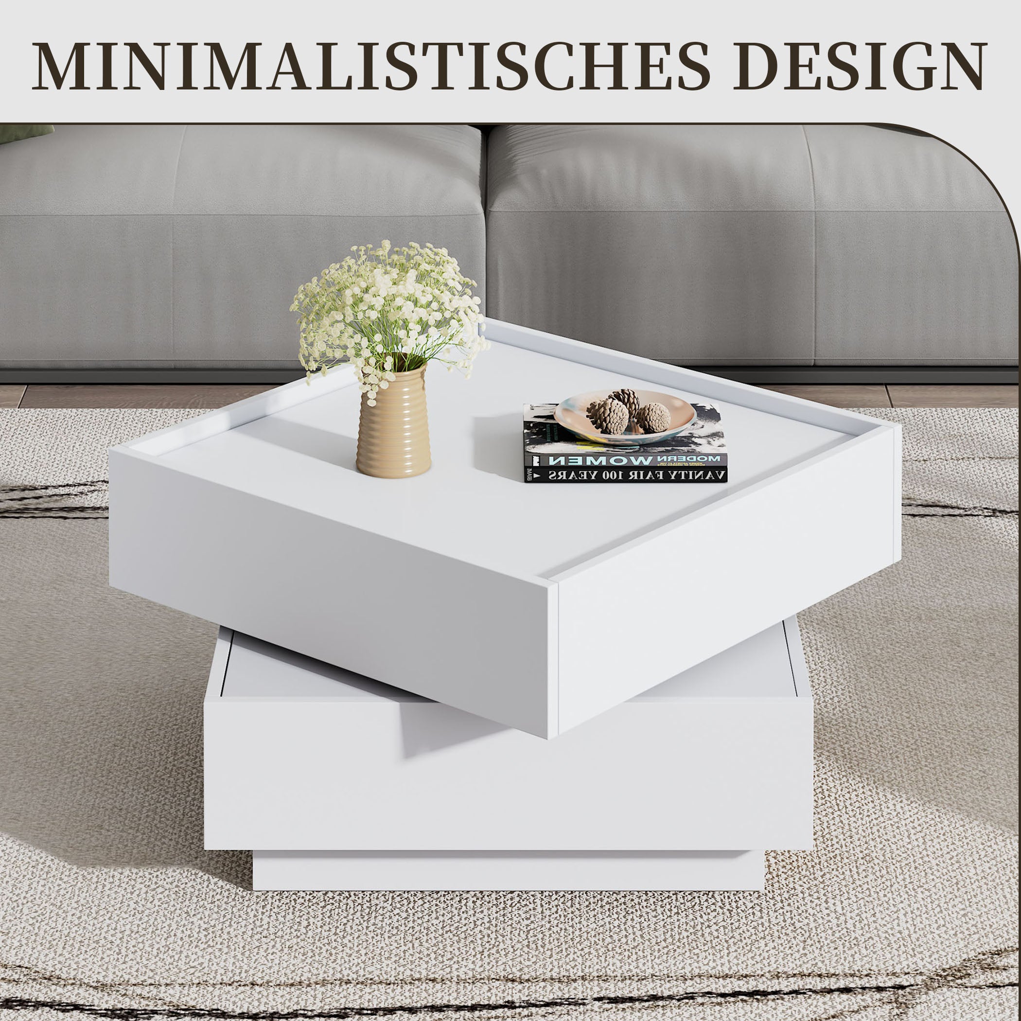 360° Drehbare Couchtisch mit 2 Schubladen