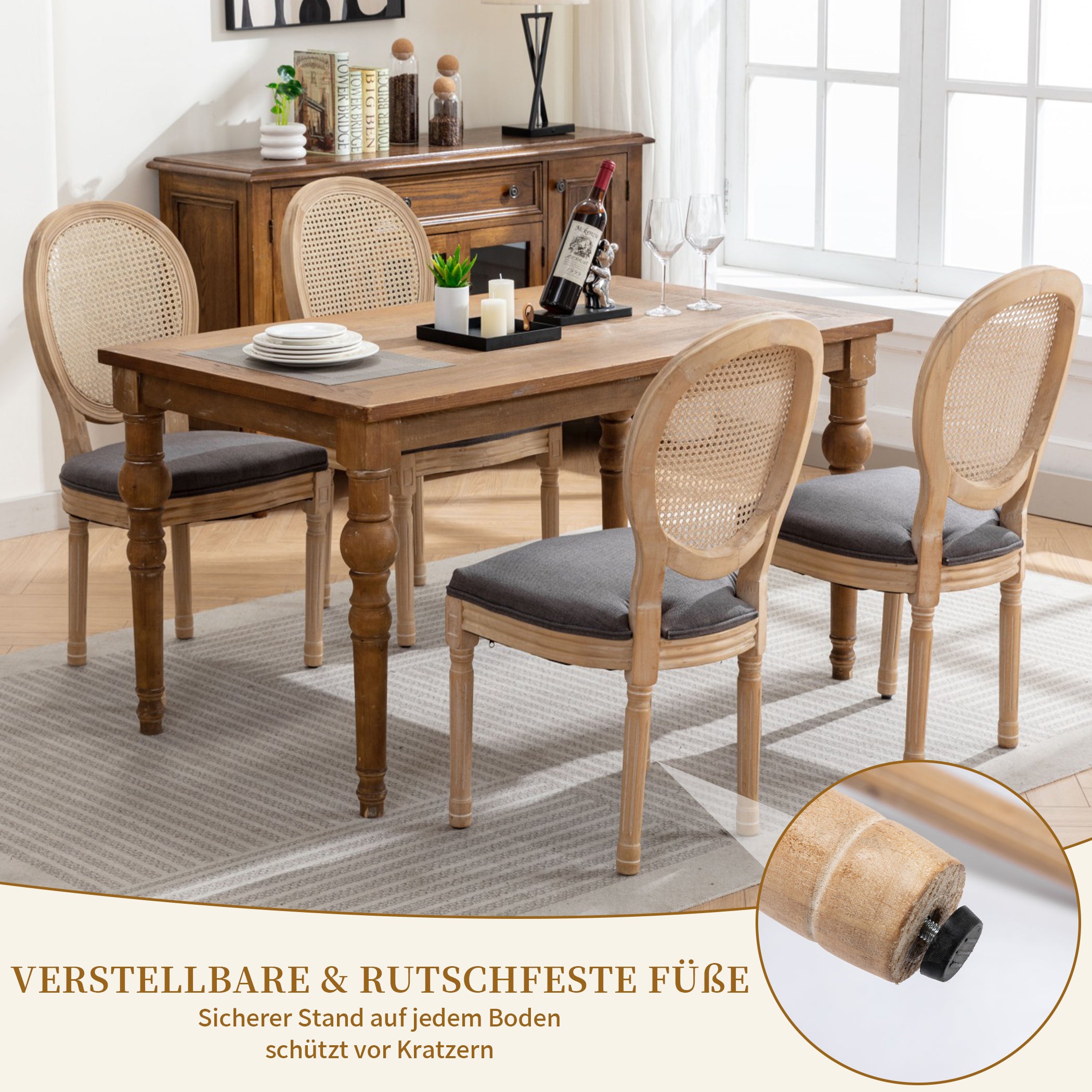 Esszimmerstühle 2er Set mit Rattan-Rückenlehne