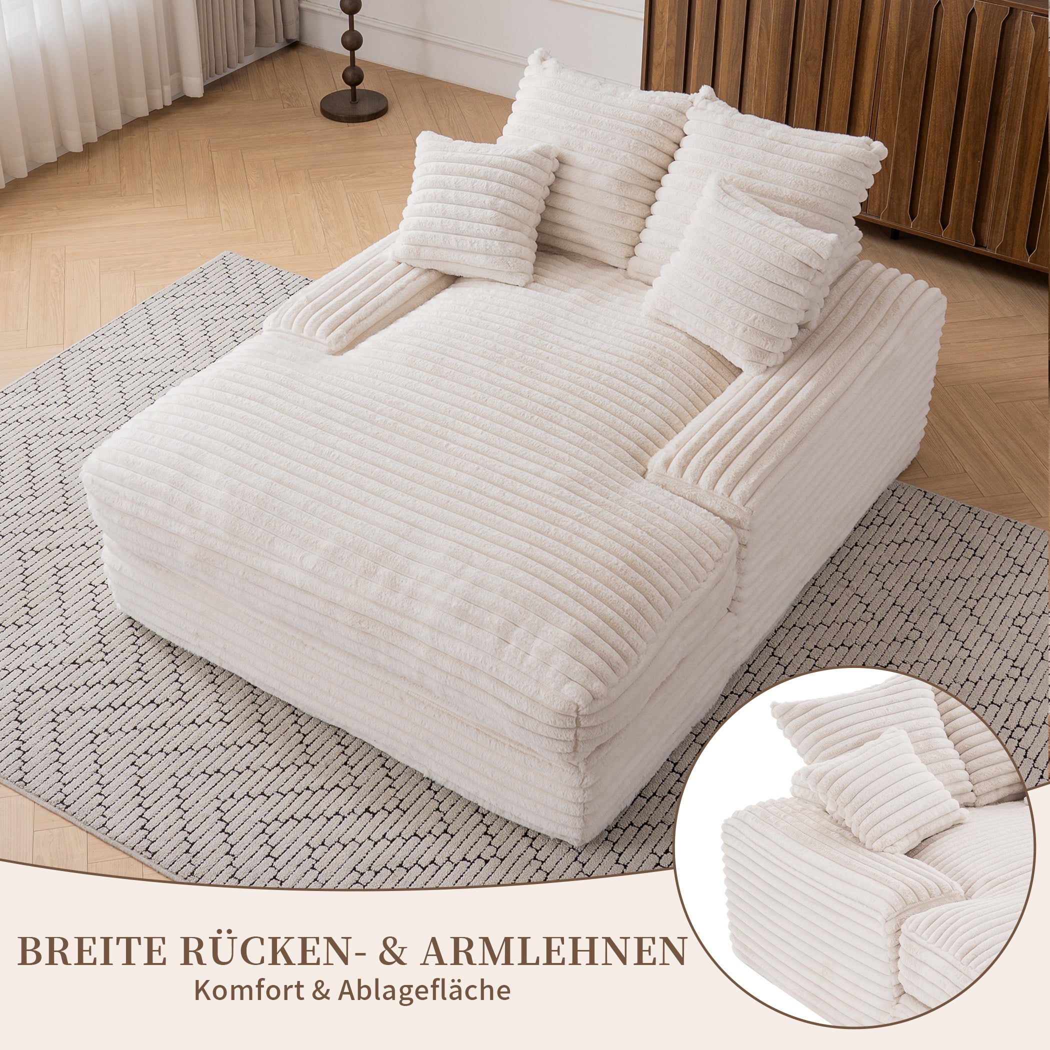 Schlafsofa Kordstoff mit 4 Abnehmbaren Kissen