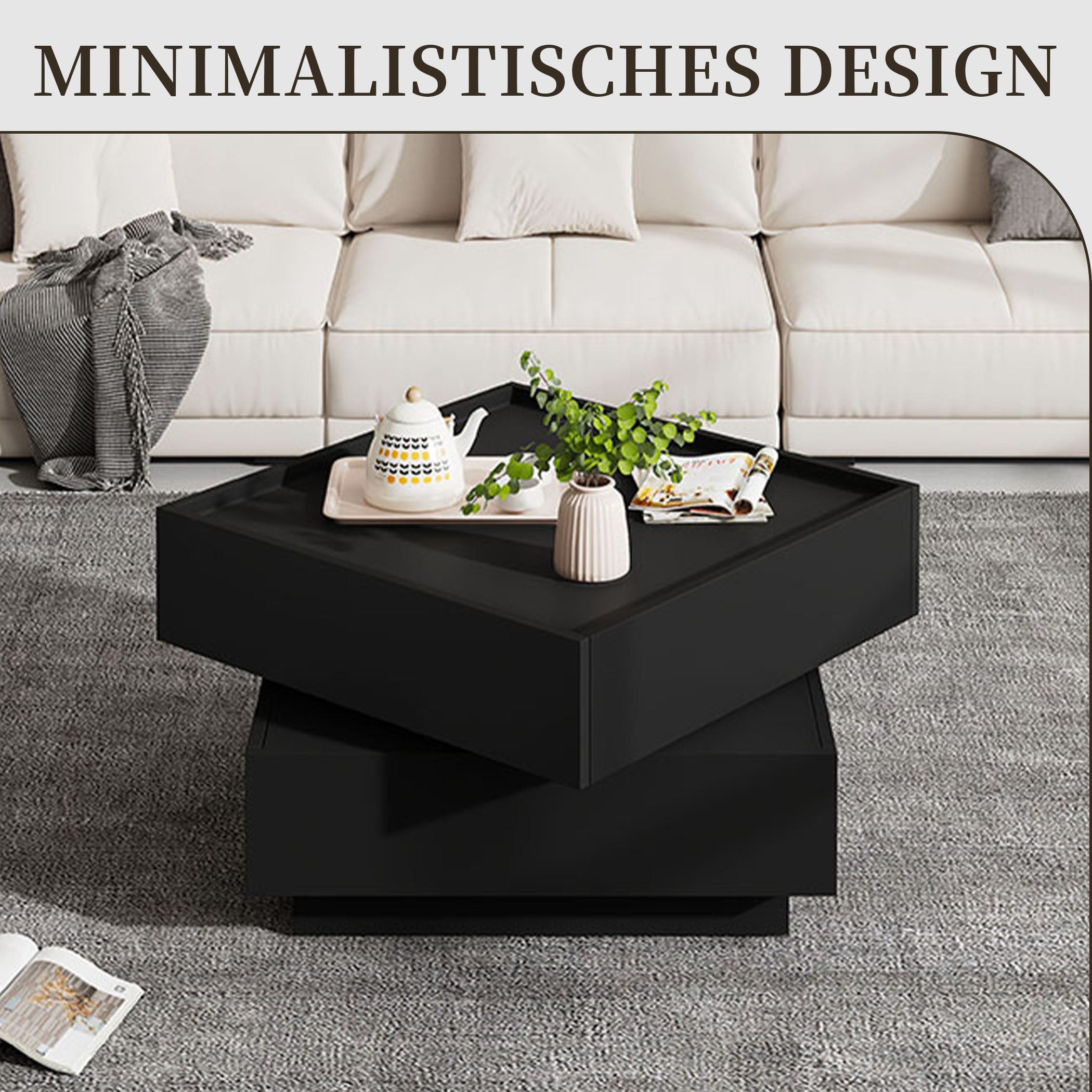 360° Drehbare Couchtisch mit 2 Schubladen