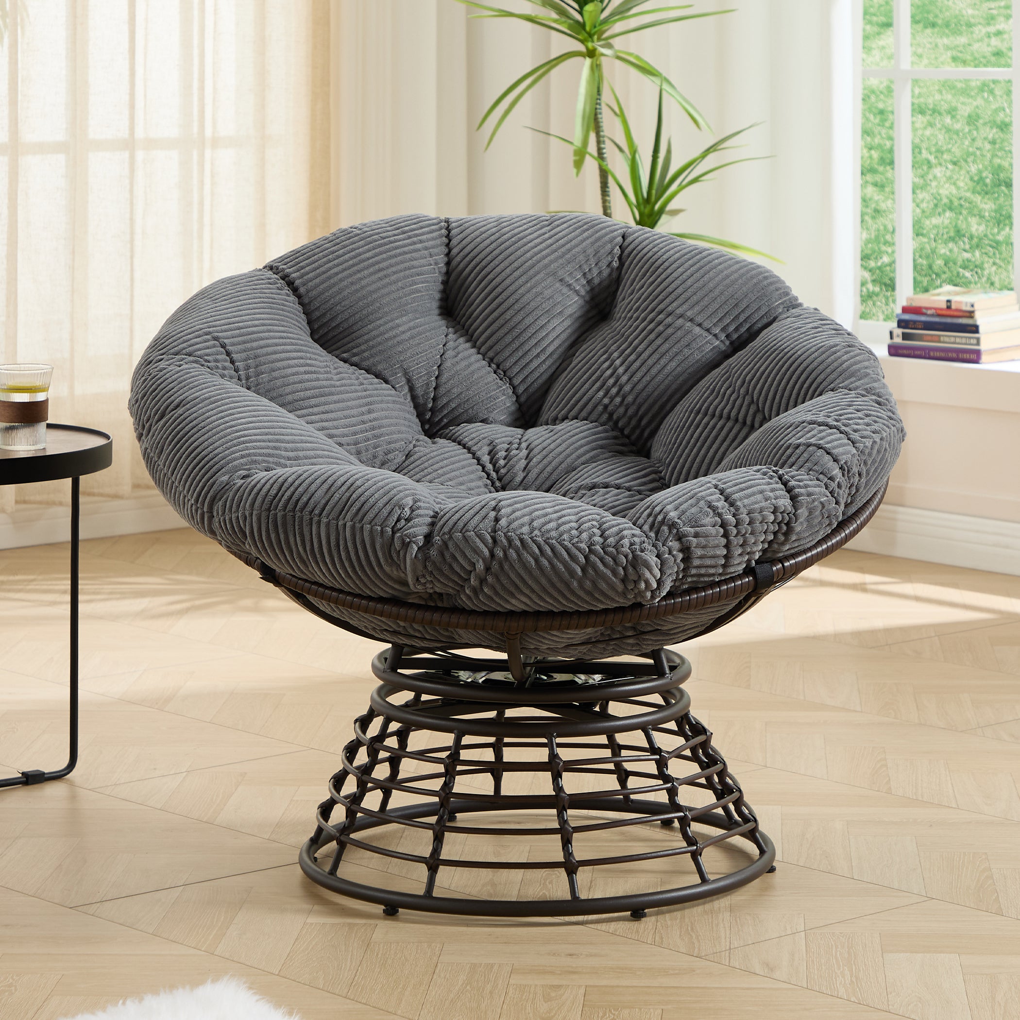 Drehbarer Papasan-Stuhl mit Stahlgestell