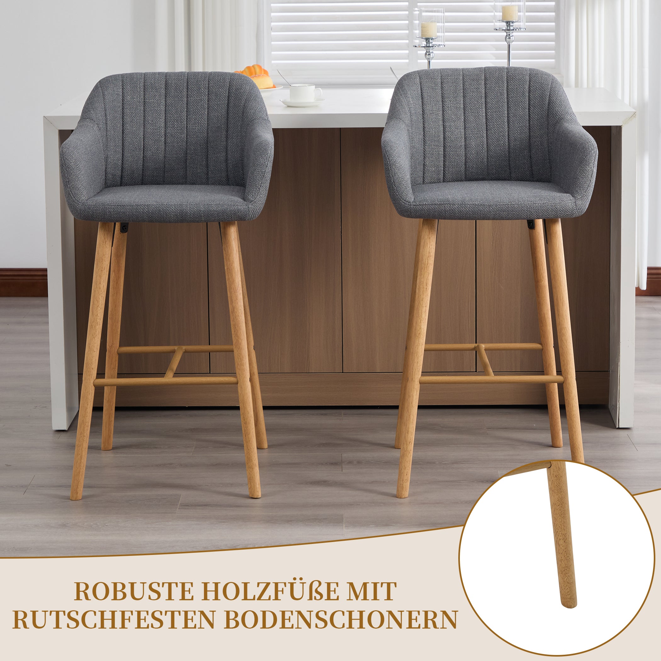 2er Set Barstühle aus Leinenstoff