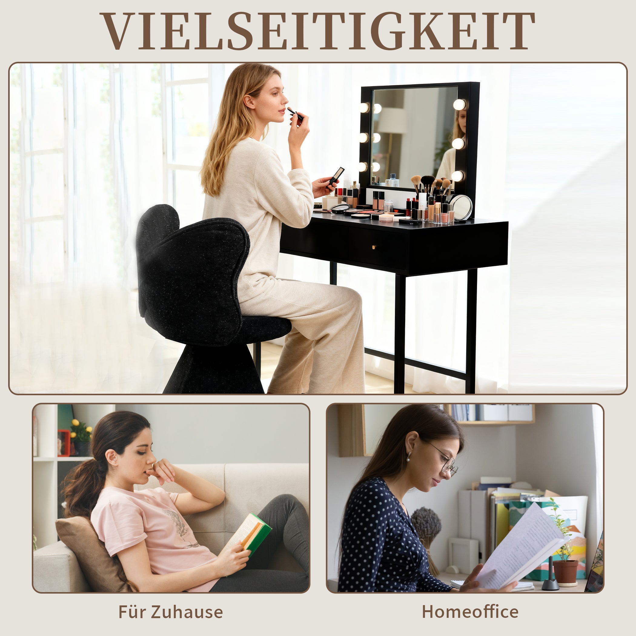 Drehsessel Chenillestoff Schminkhocker ohne Armlehnen