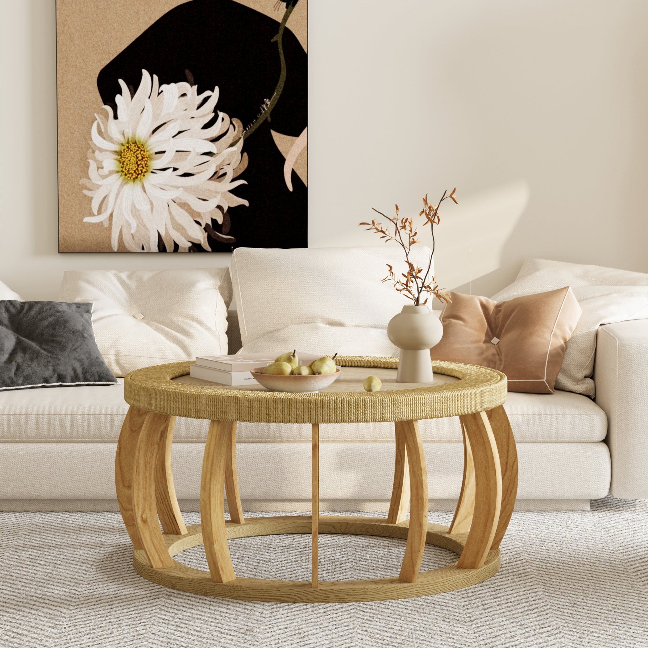 Runder Couchtisch mit Stauraum