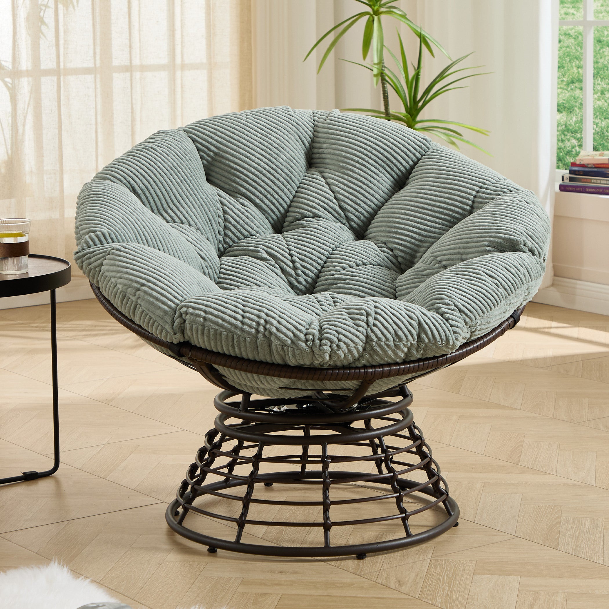 Drehbarer Papasan-Stuhl mit Stahlgestell