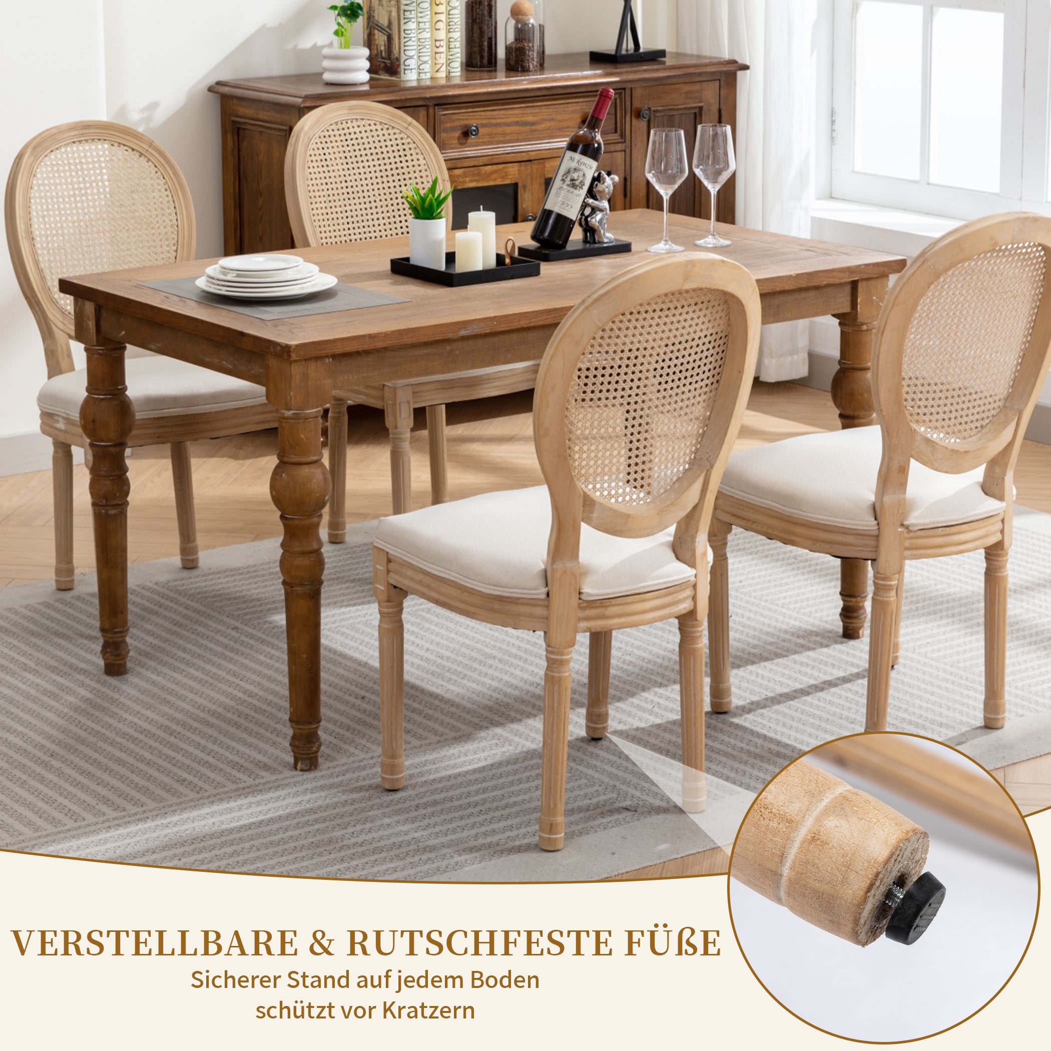 Esszimmerstühle 2er Set mit Rattan-Rückenlehne