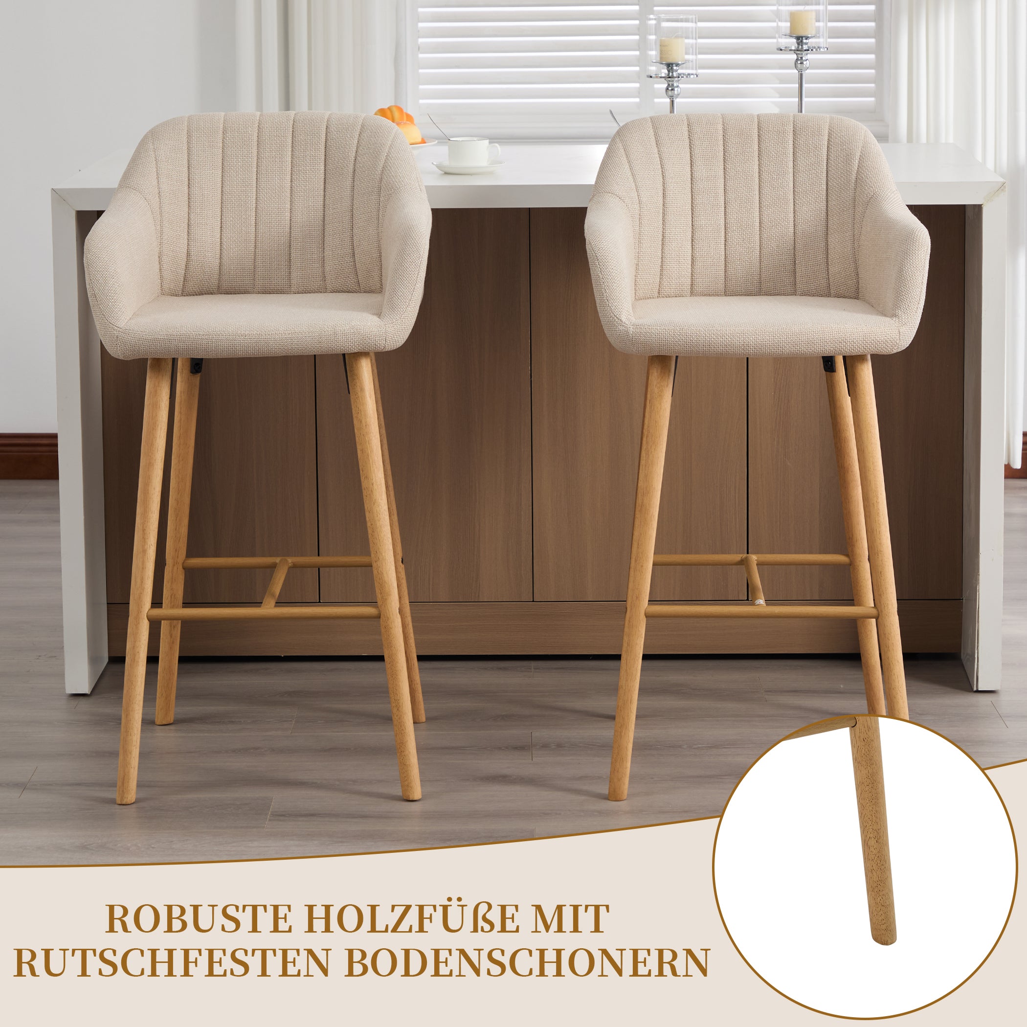 2er Set Barstühle aus Leinenstoff
