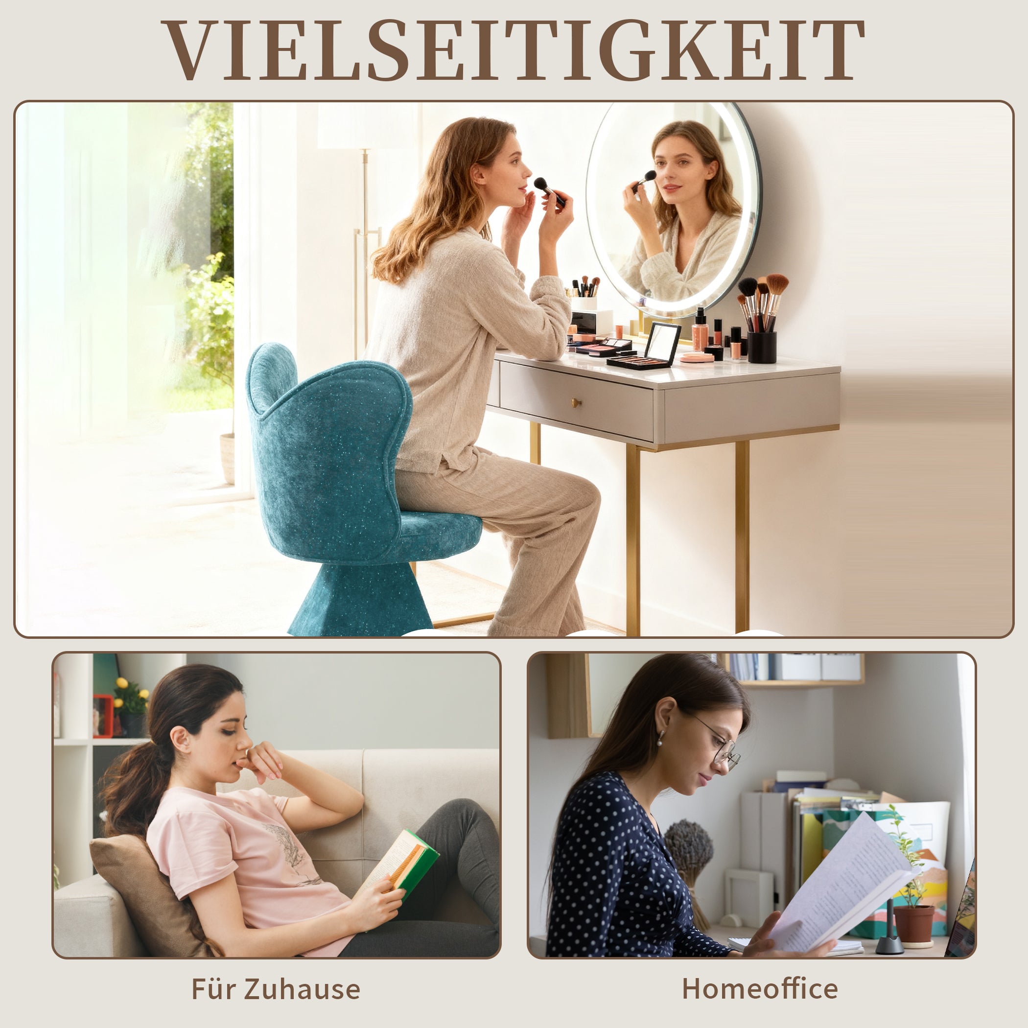 Drehsessel Chenillestoff Schminkhocker ohne Armlehnen