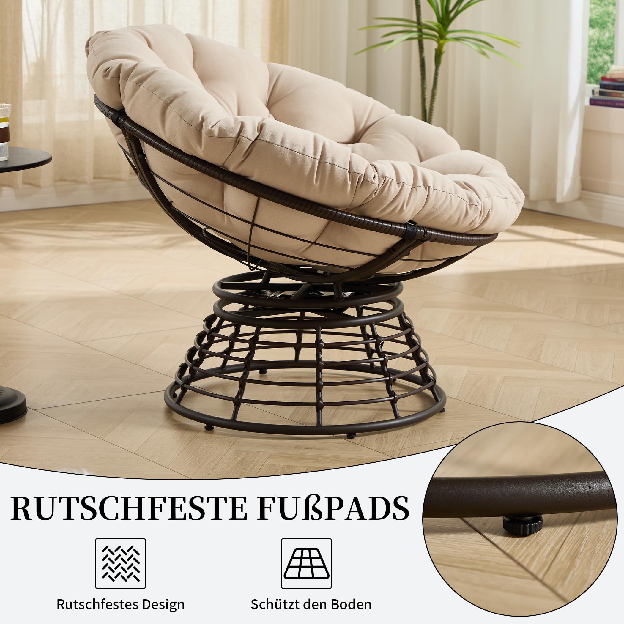 Drehbarer Papasan-Stuhl mit Stahlgestell