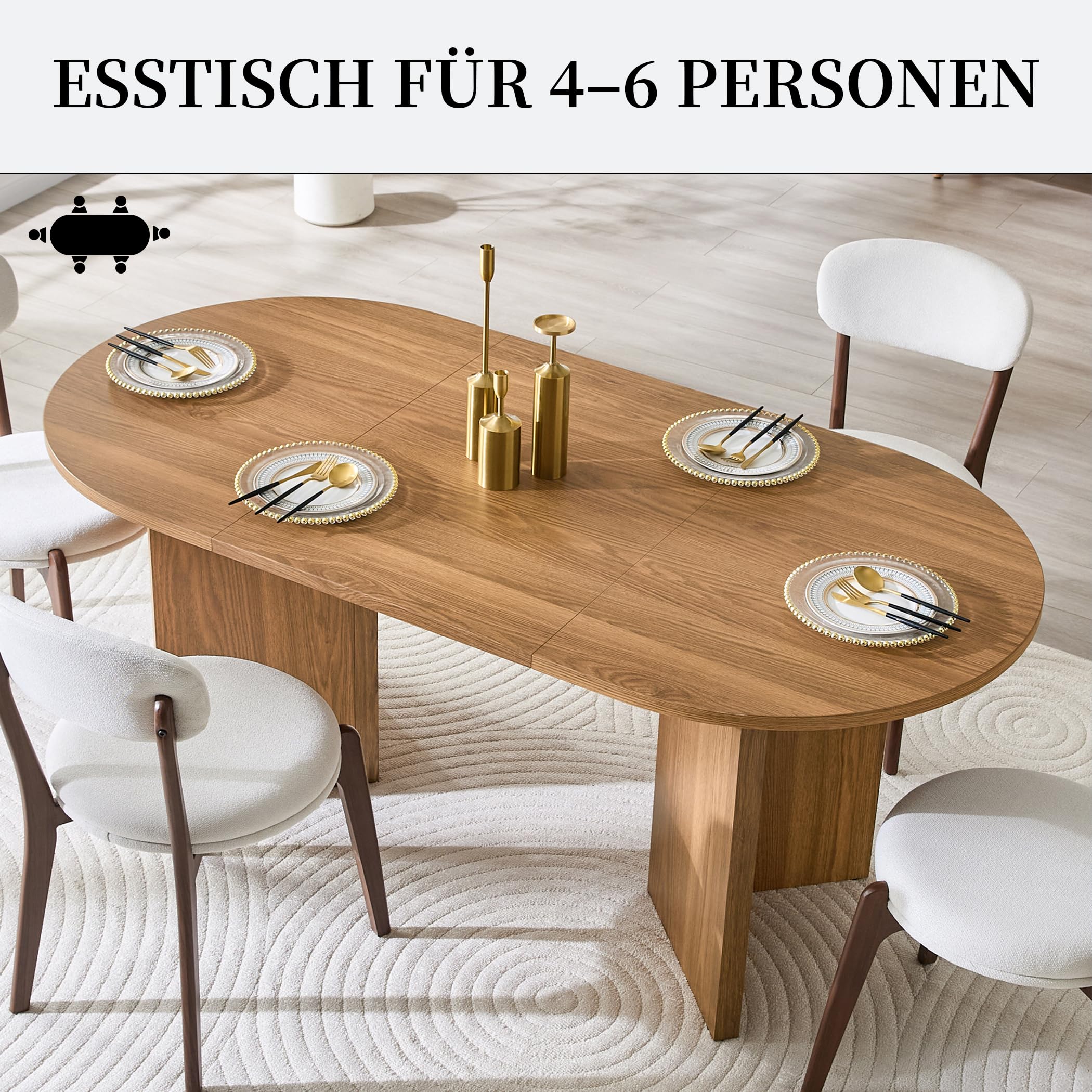 Ovaler Esstisch mit 180cm Tischplatte für 4–6 Personen