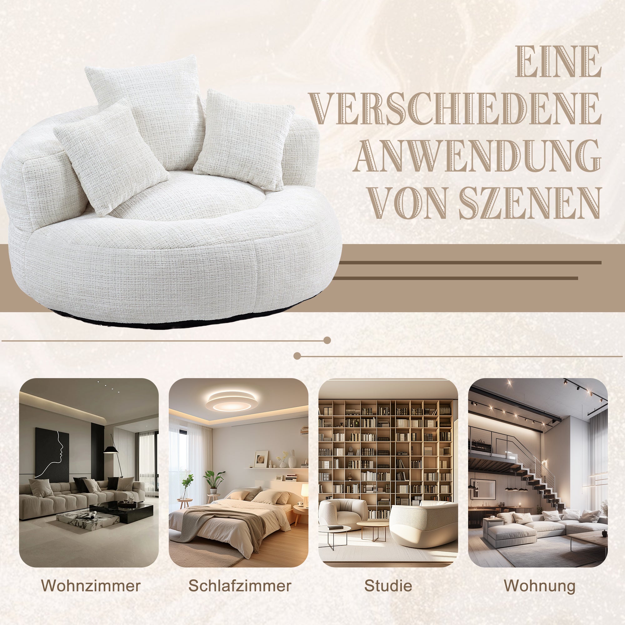 Sitzsack mit Unterstützend Rückenlehne und 3 Kissen