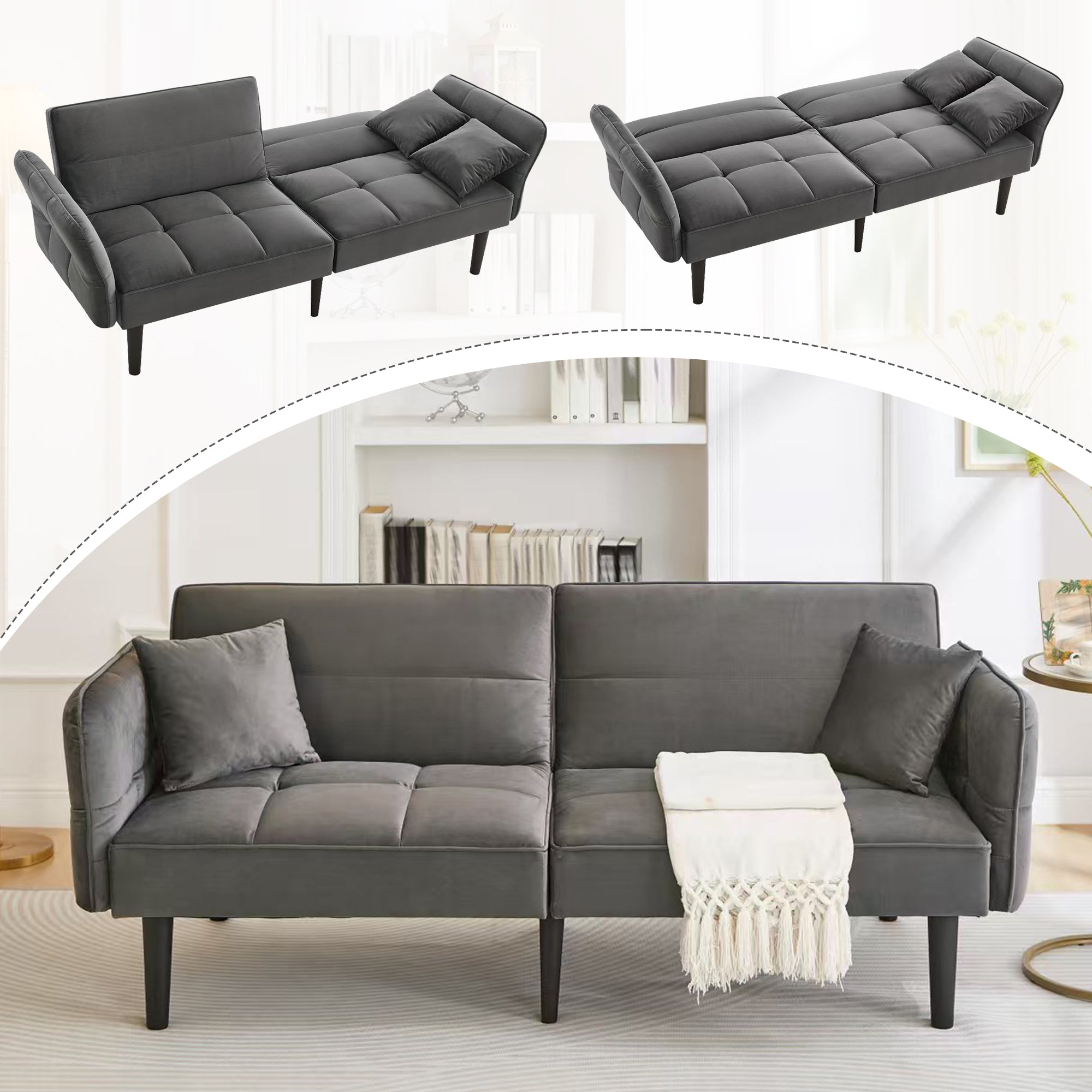 2-in-1 Verstellbares Schlafsofa mit 3 Liegepositionen