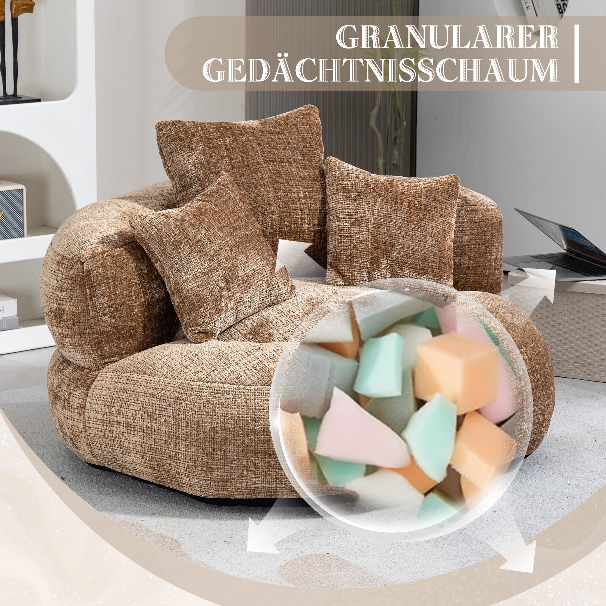 Sitzsack mit Unterstützend Rückenlehne und 3 Kissen